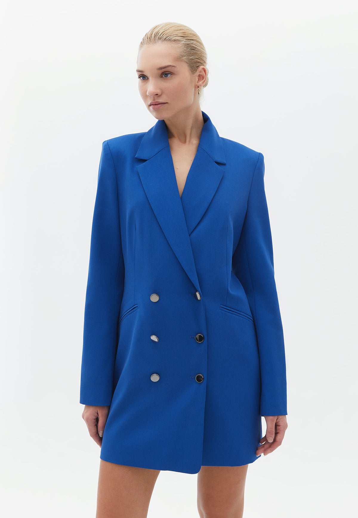 Slim Fit Short Jacket With Button Details - TRUE BLUE