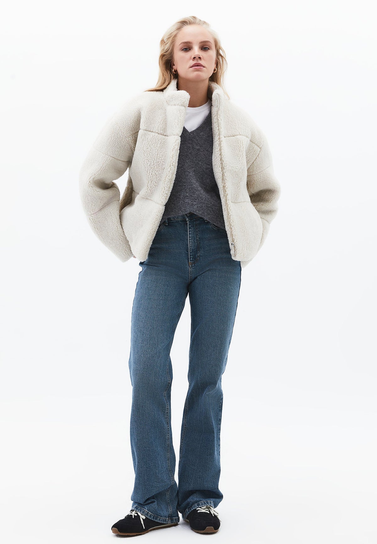 High Collar Bouclé Short Jacket - TURTLEDOVE