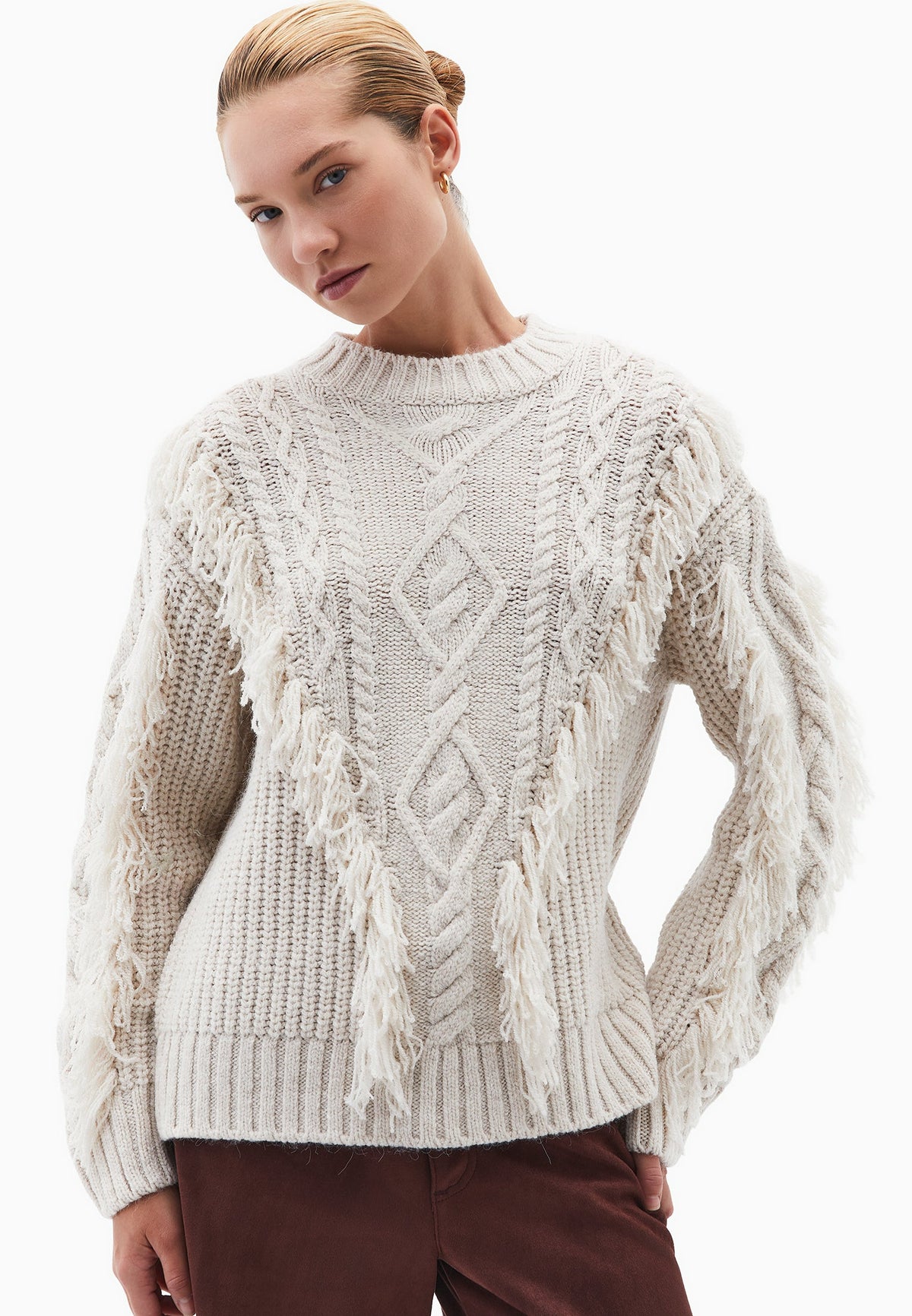 Knit Sweater With Ribbed Details And Crew Neck - TURTLEDOVE