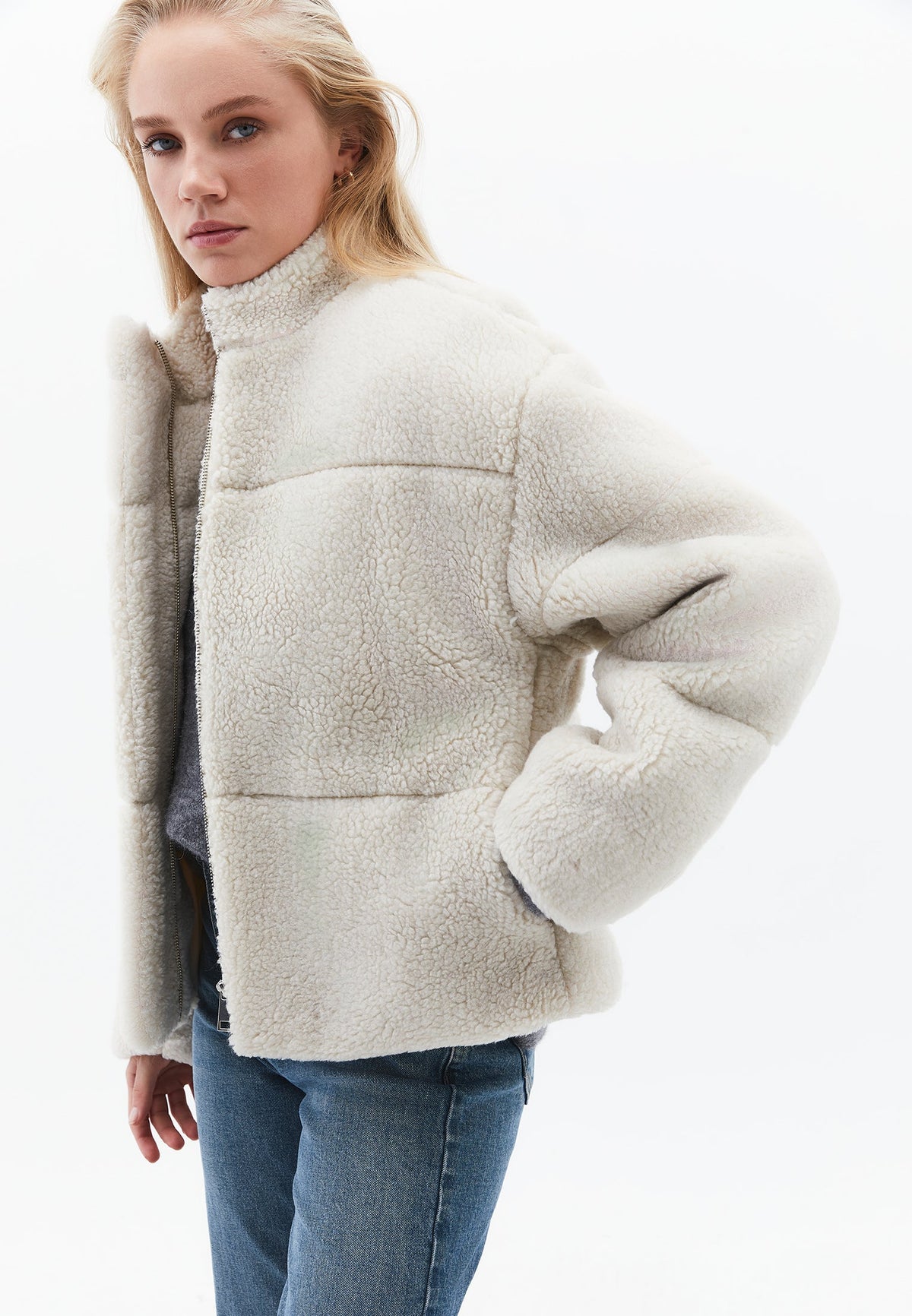 High Collar Bouclé Short Jacket - TURTLEDOVE