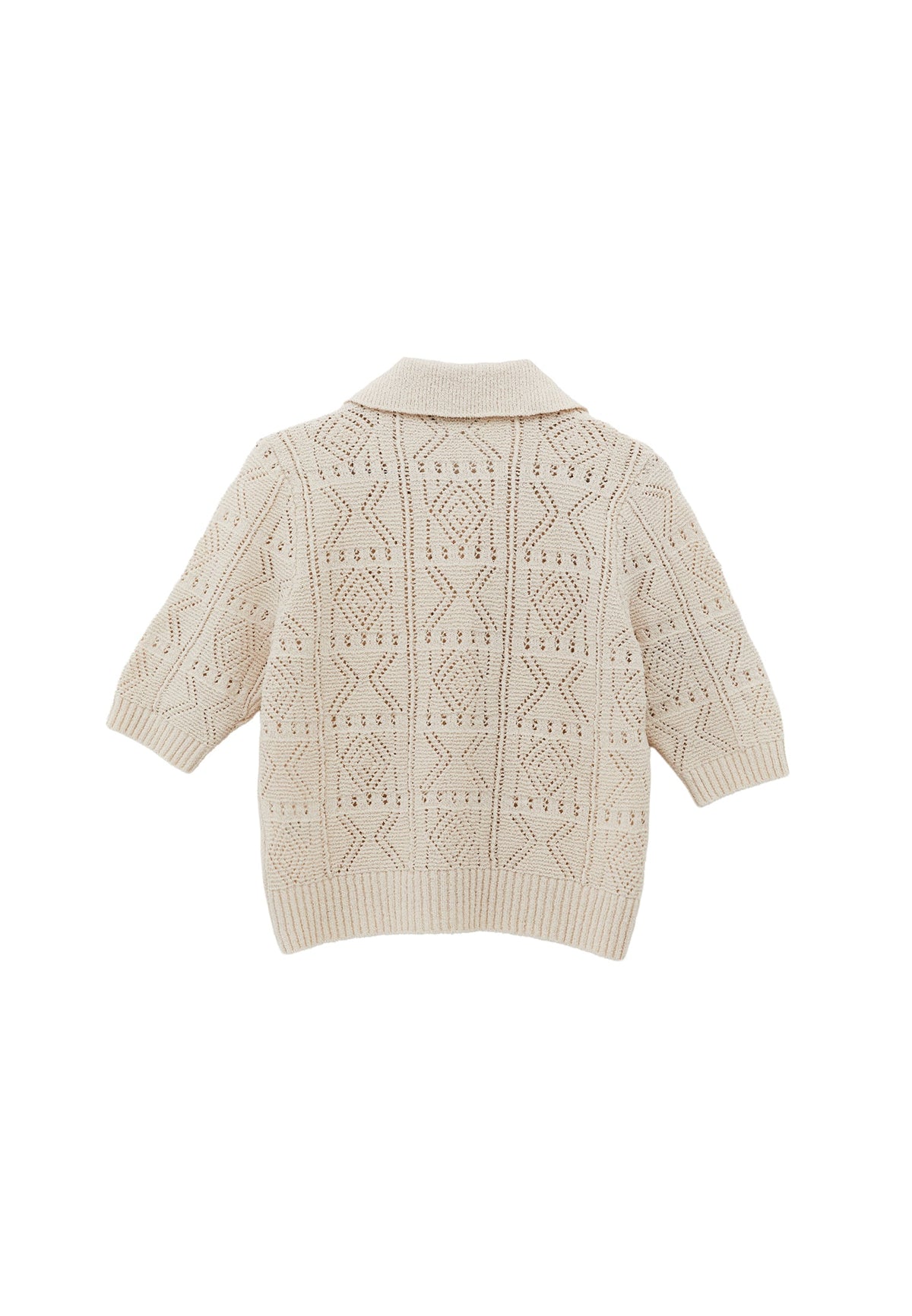 Ajour Short Cardigan With Polo Collar - TURTLEDOVE