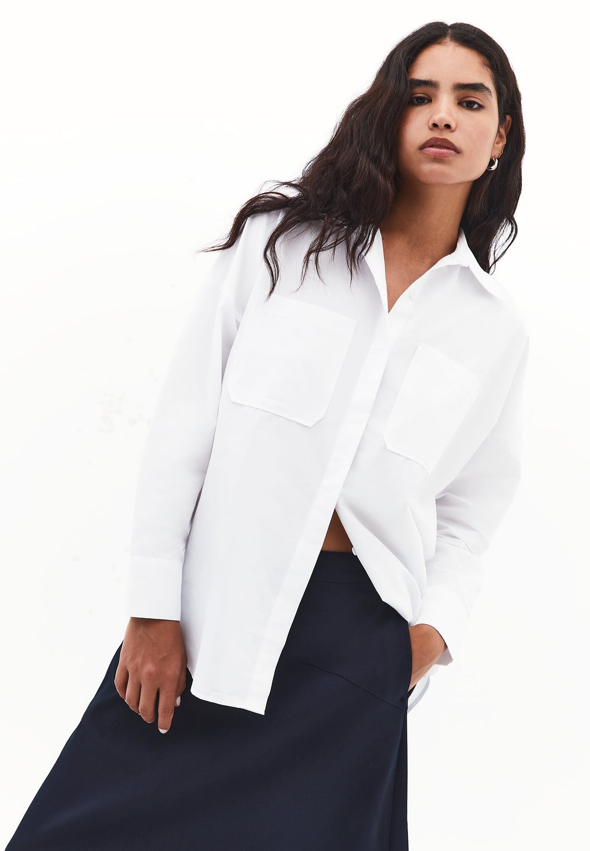 Button Detailed Tunic Shirt - WHITE
