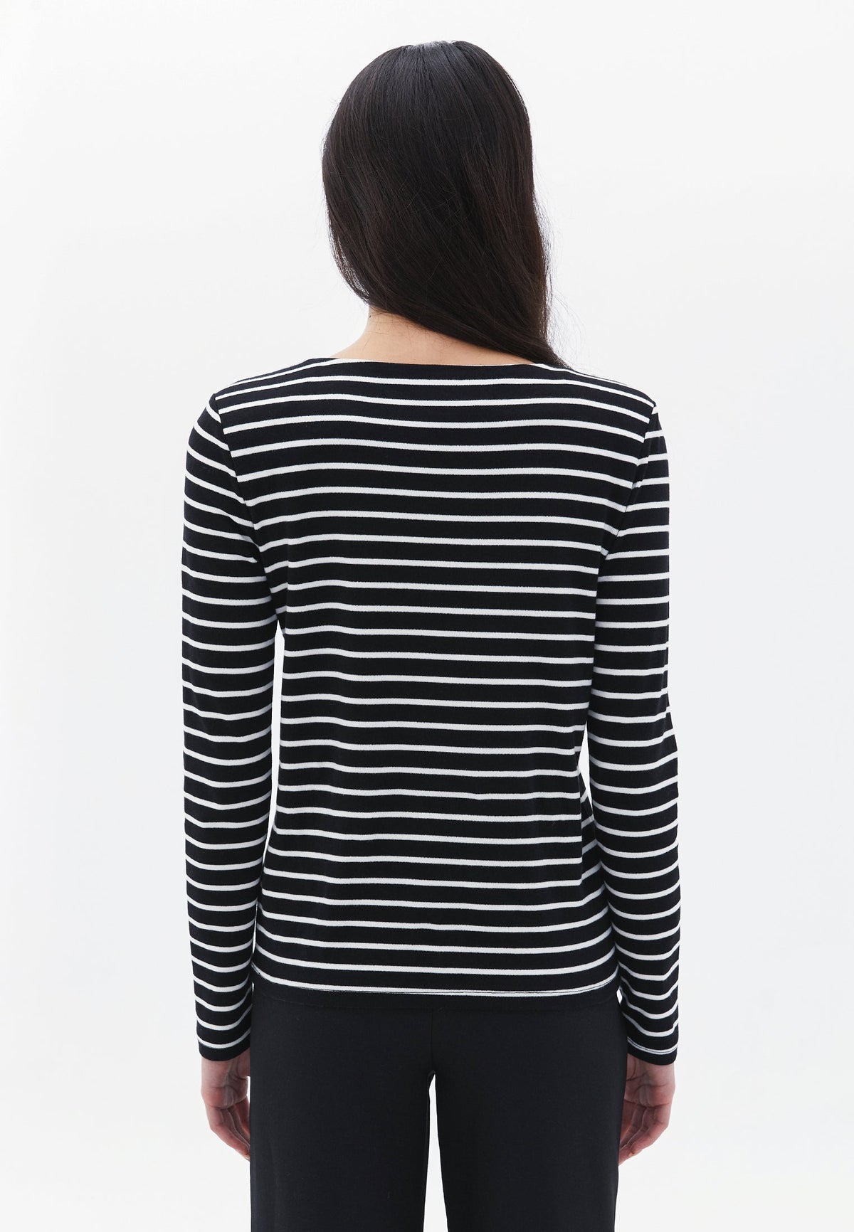 Long Sleeve Boat Neck Sweatshirt - BLACK/WHITE
