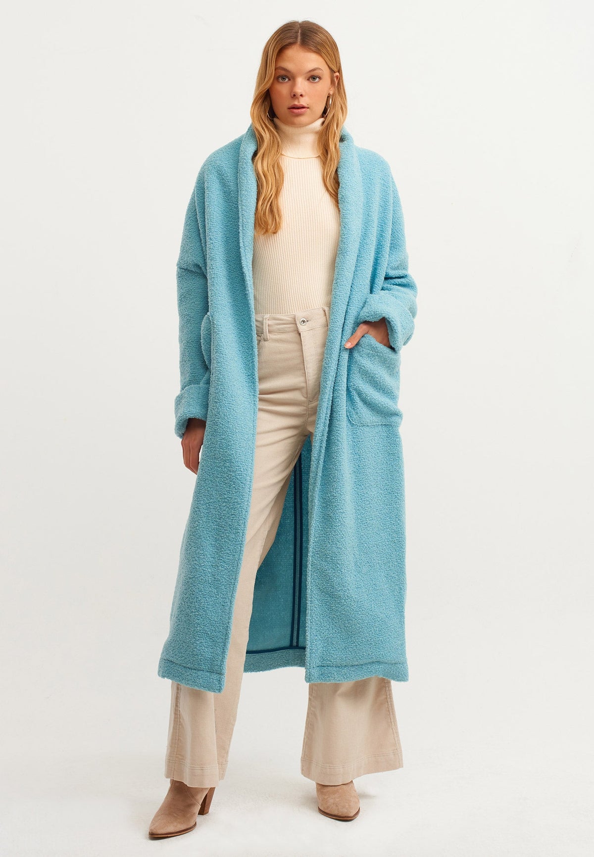 Oversize Maxi Wool Shawl Collar Coat - ADRIATIC BLUE