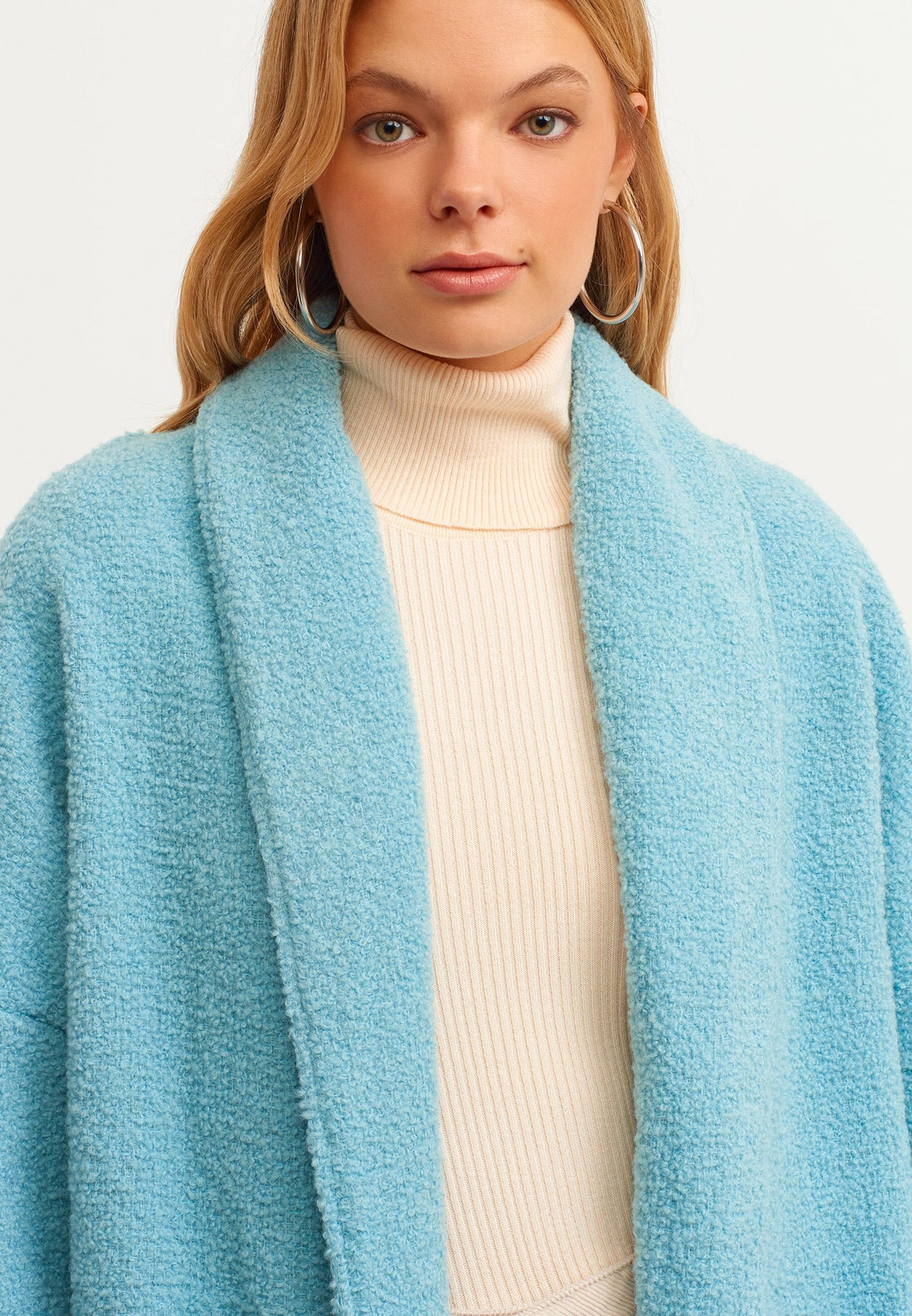 Oversize Maxi Wool Shawl Collar Coat - ADRIATIC BLUE