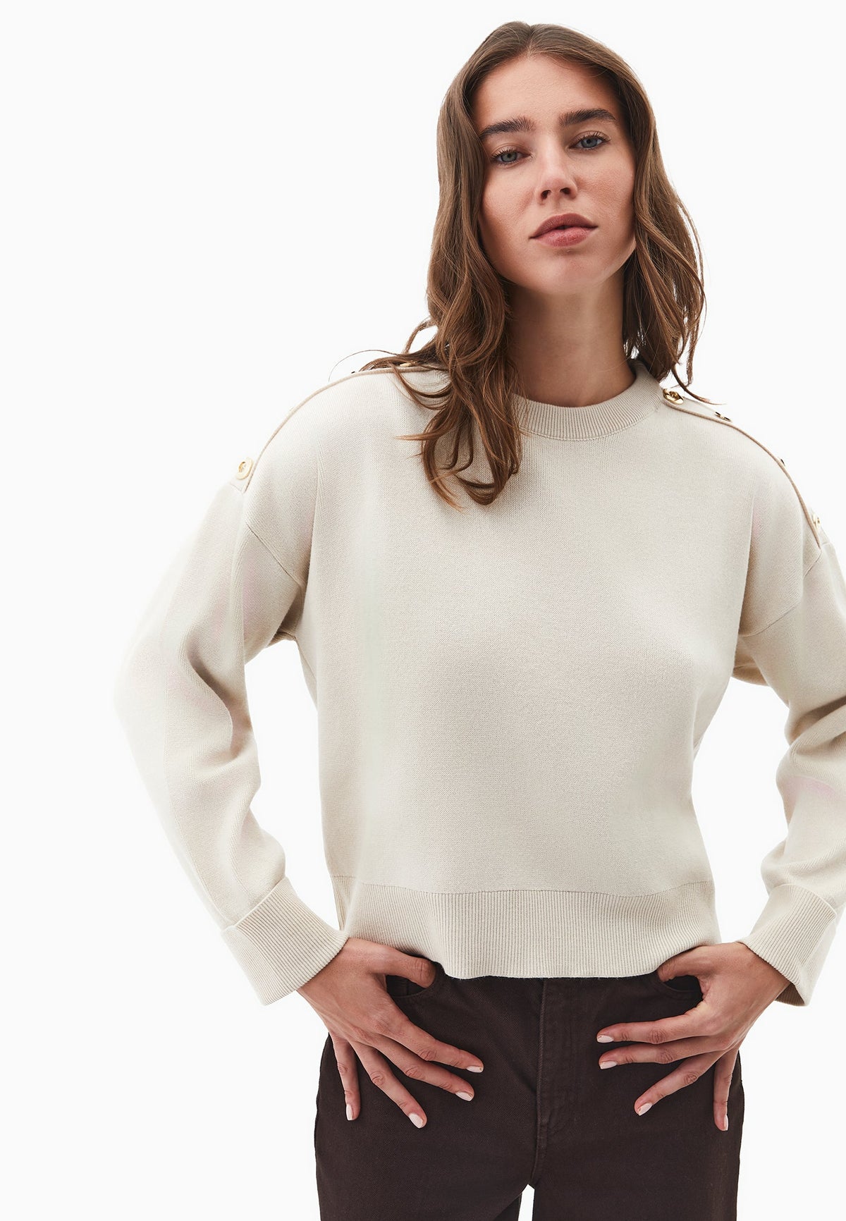 Viscose Sweater With Round Neck - ALMOND MILK