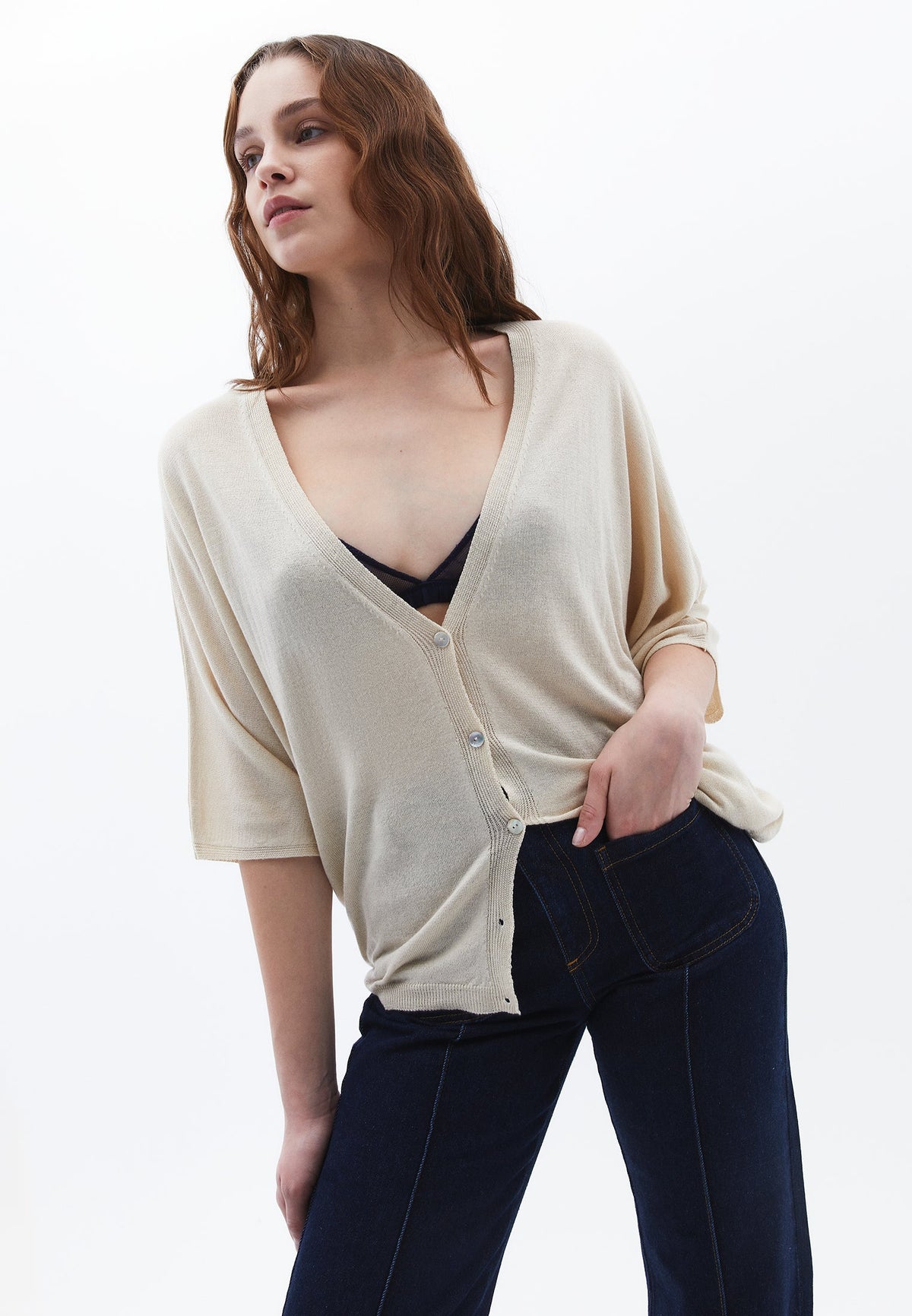 Tunic Cardigan Women Long Sleeve Batwing Sleeve - ALMOND MILK