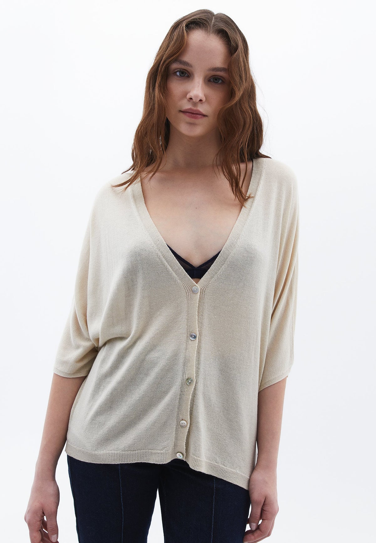 Tunic Cardigan Women Long Sleeve Batwing Sleeve - ALMOND MILK