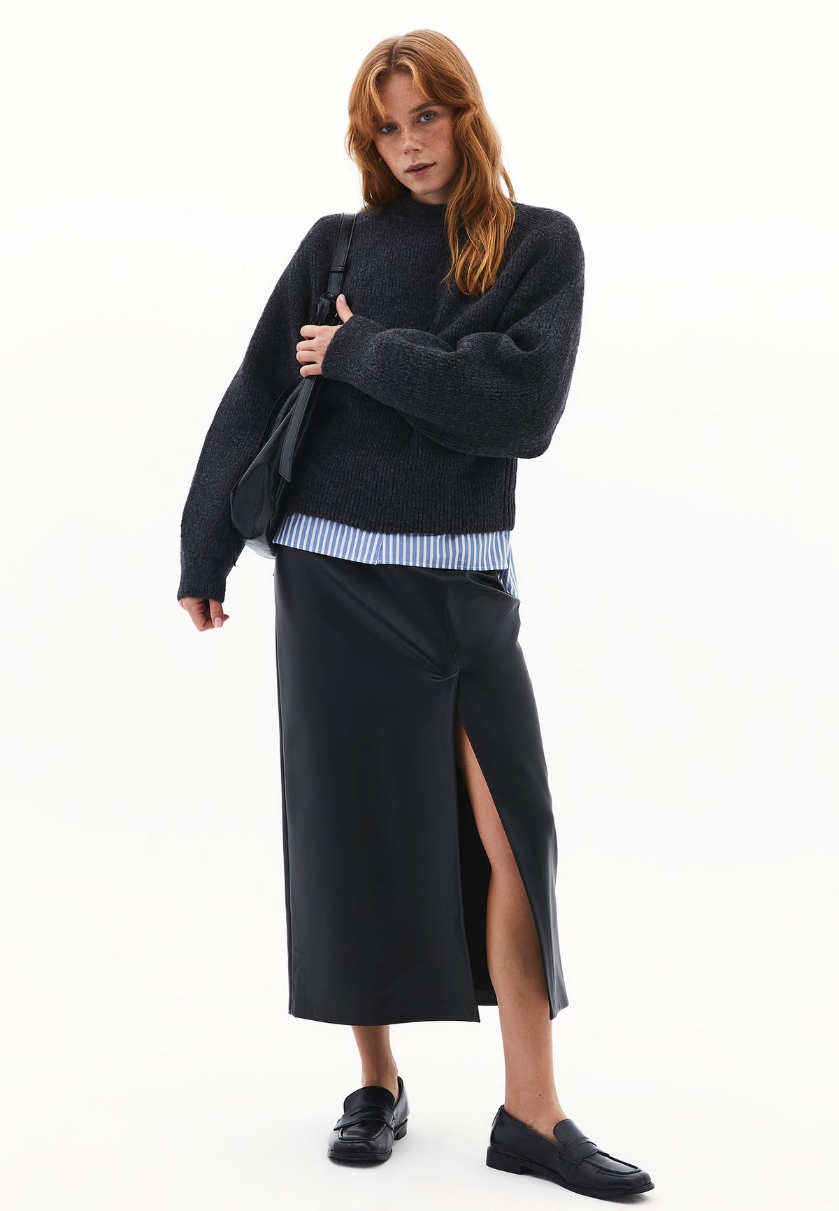 Crew Neck Long Sleeve Sweater - ANTHRA MELANGE