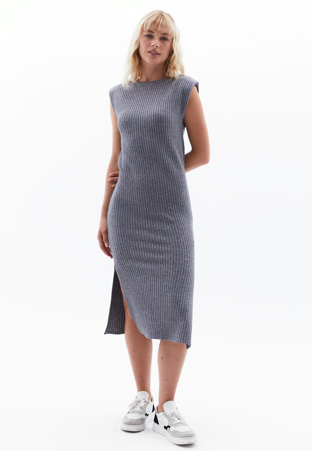 Crew Neck Long Relaxed Dress - ANTHRA MELANGE