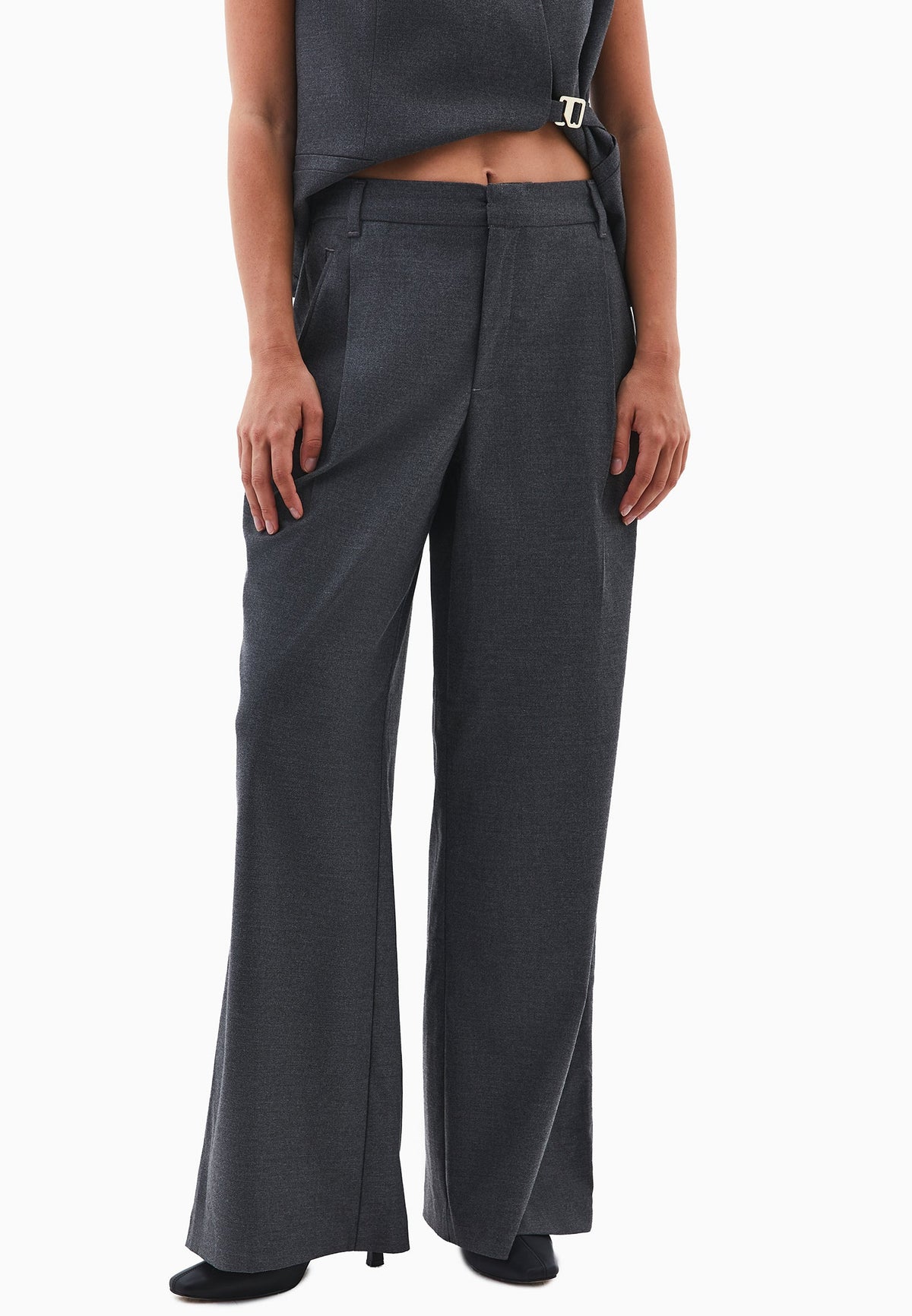 Wide Leg High Waist Trousers - ANTHRA MELANGE