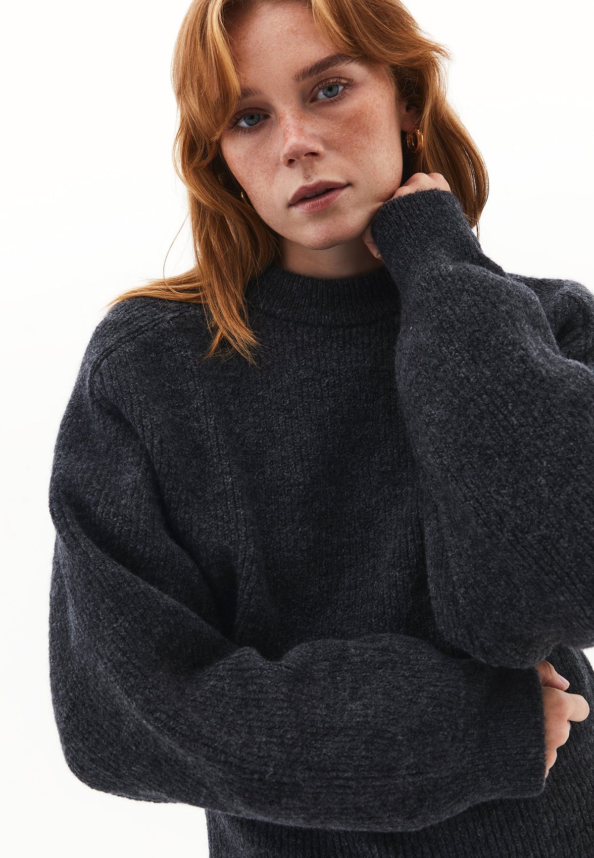 Crew Neck Long Sleeve Sweater - ANTHRA MELANGE
