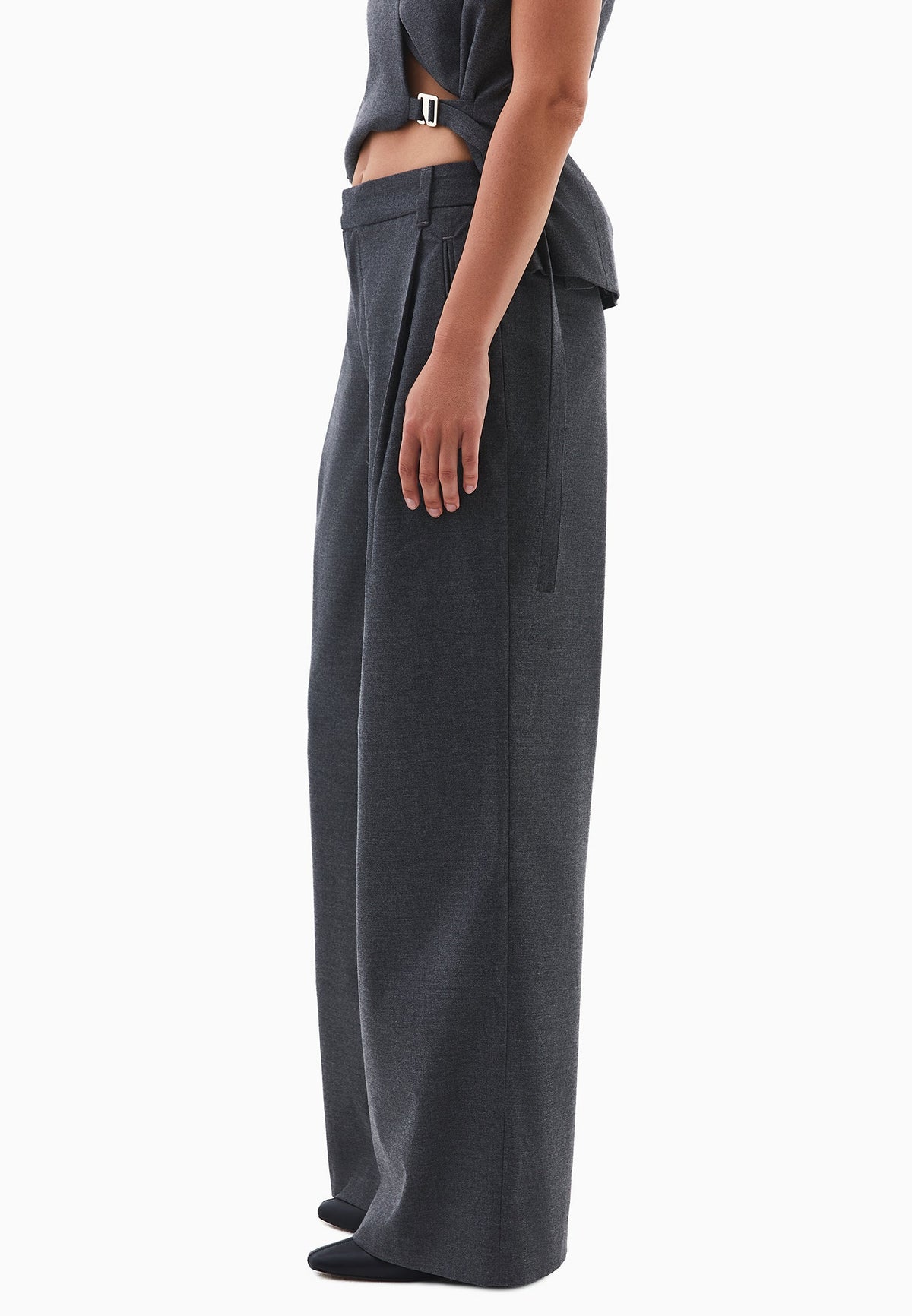 Wide Leg High Waist Trousers - ANTHRA MELANGE