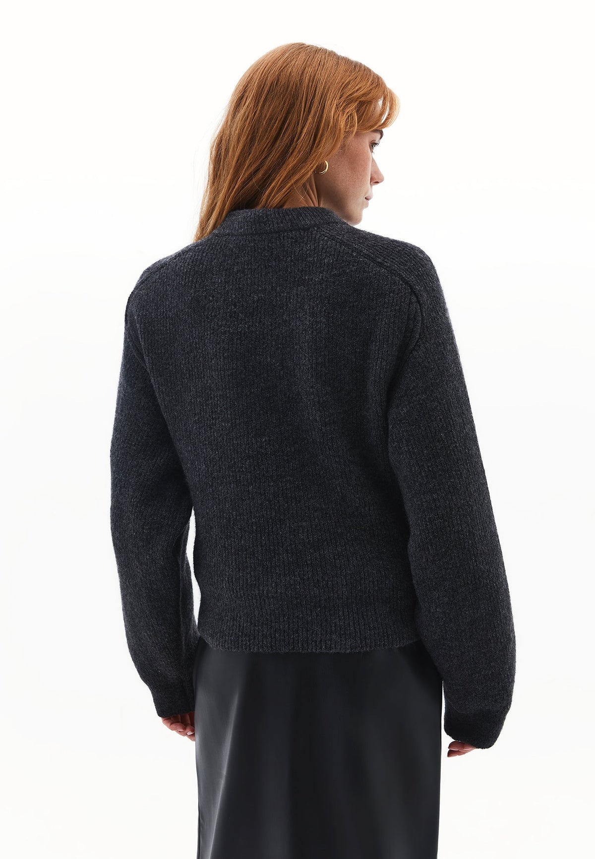 Crew Neck Long Sleeve Sweater - ANTHRA MELANGE