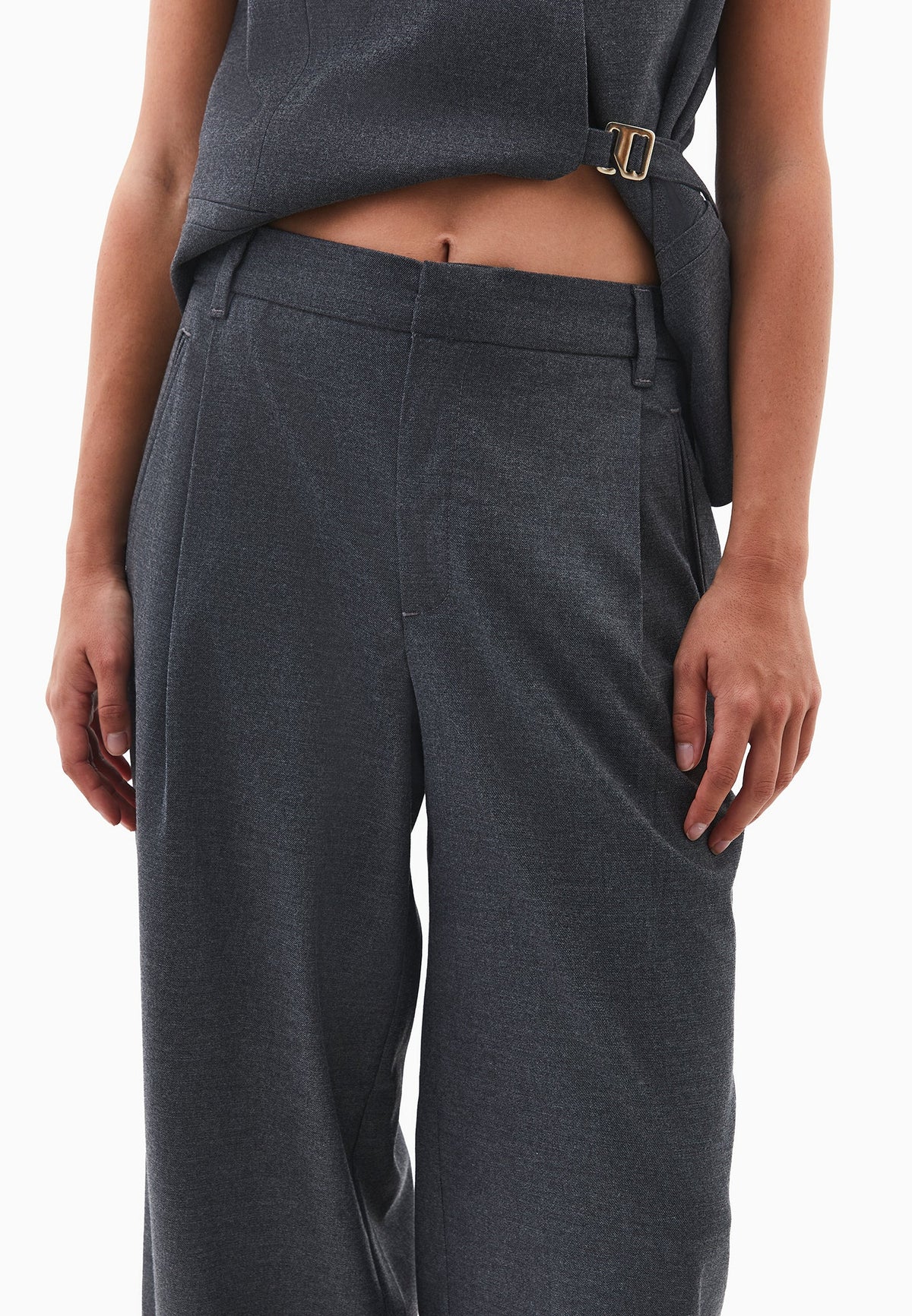 Wide Leg High Waist Trousers - ANTHRA MELANGE
