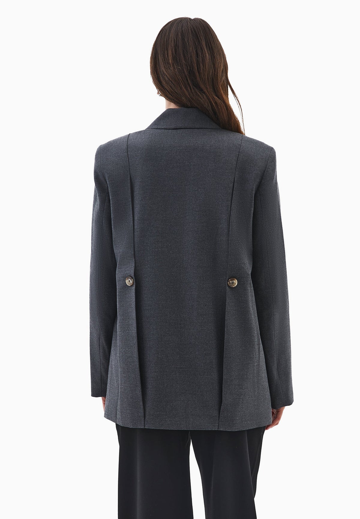 Double Breasted Lapel Oversize Blazer - ANTHRA MELANGE