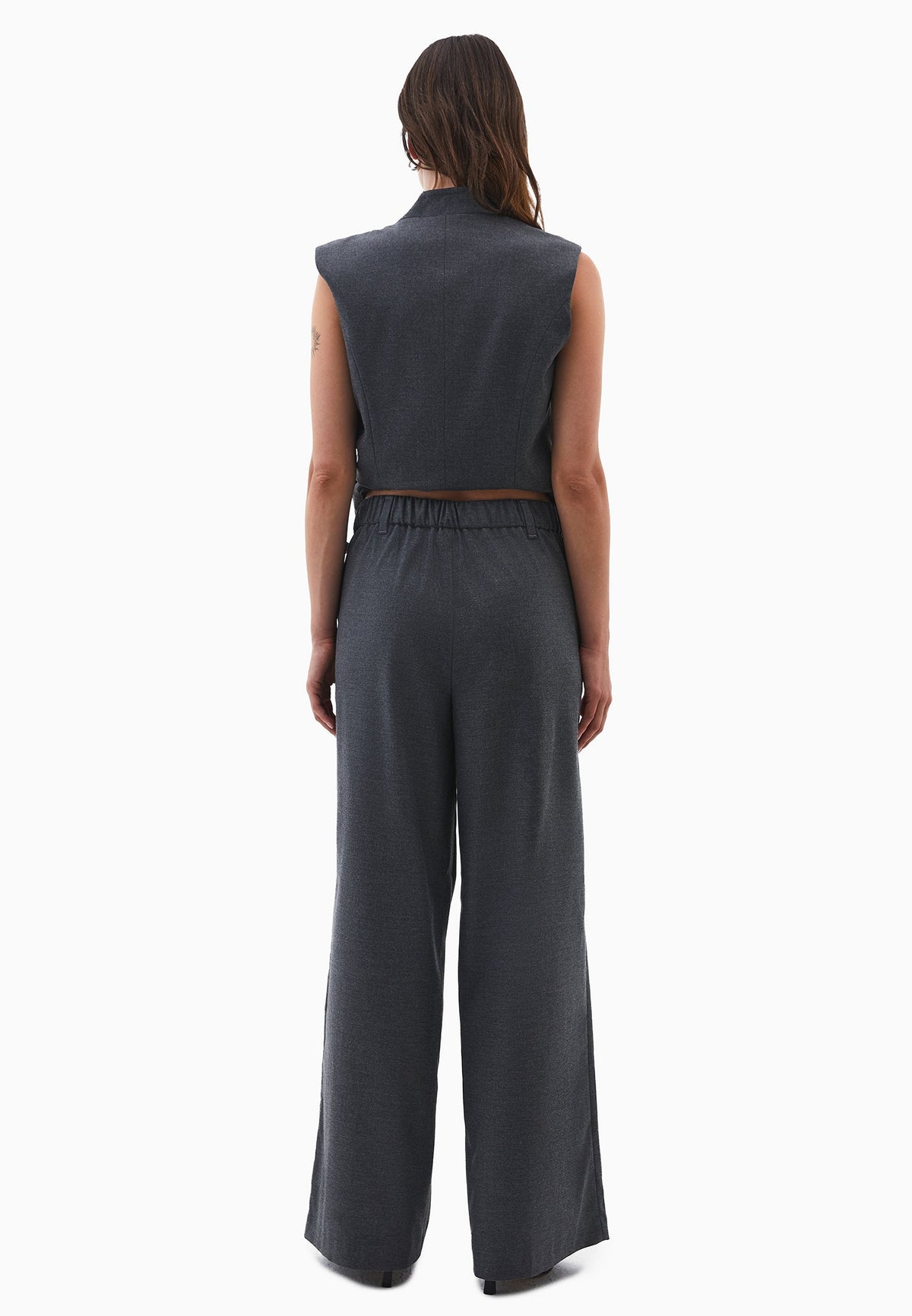 Wide Leg High Waist Trousers - ANTHRA MELANGE