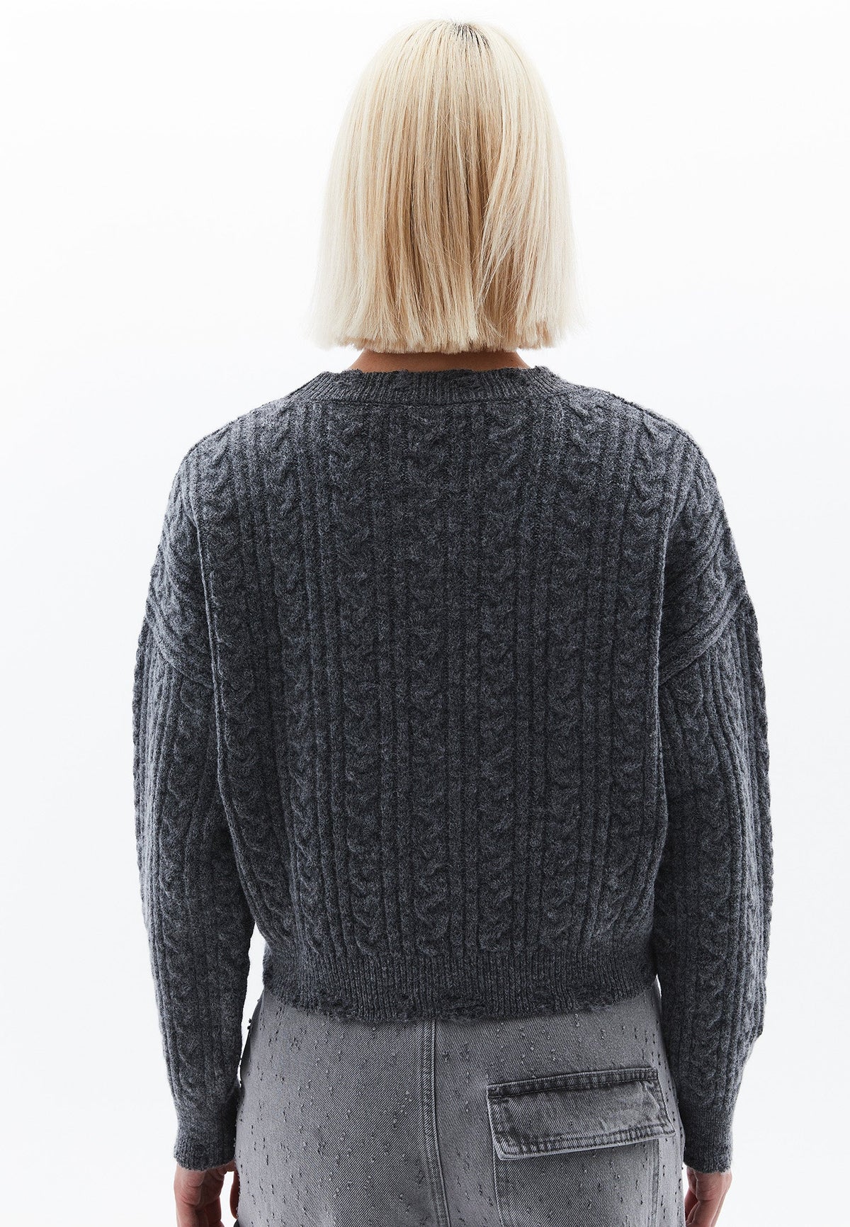 Sweater With Knitted Details And Crew Neck - ANTHRA MELANGE
