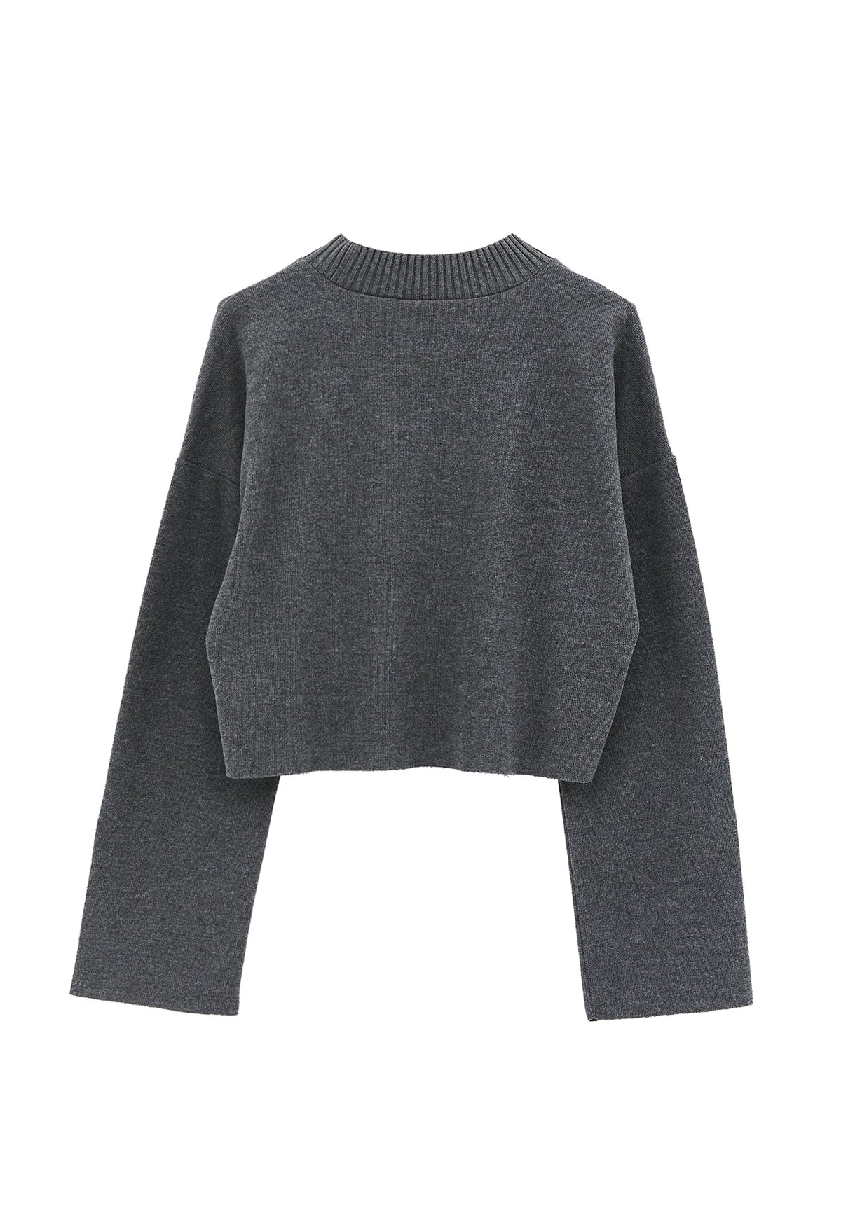 Crop High Neck Long Sleeve Sweater - ANTHRA MELANGE