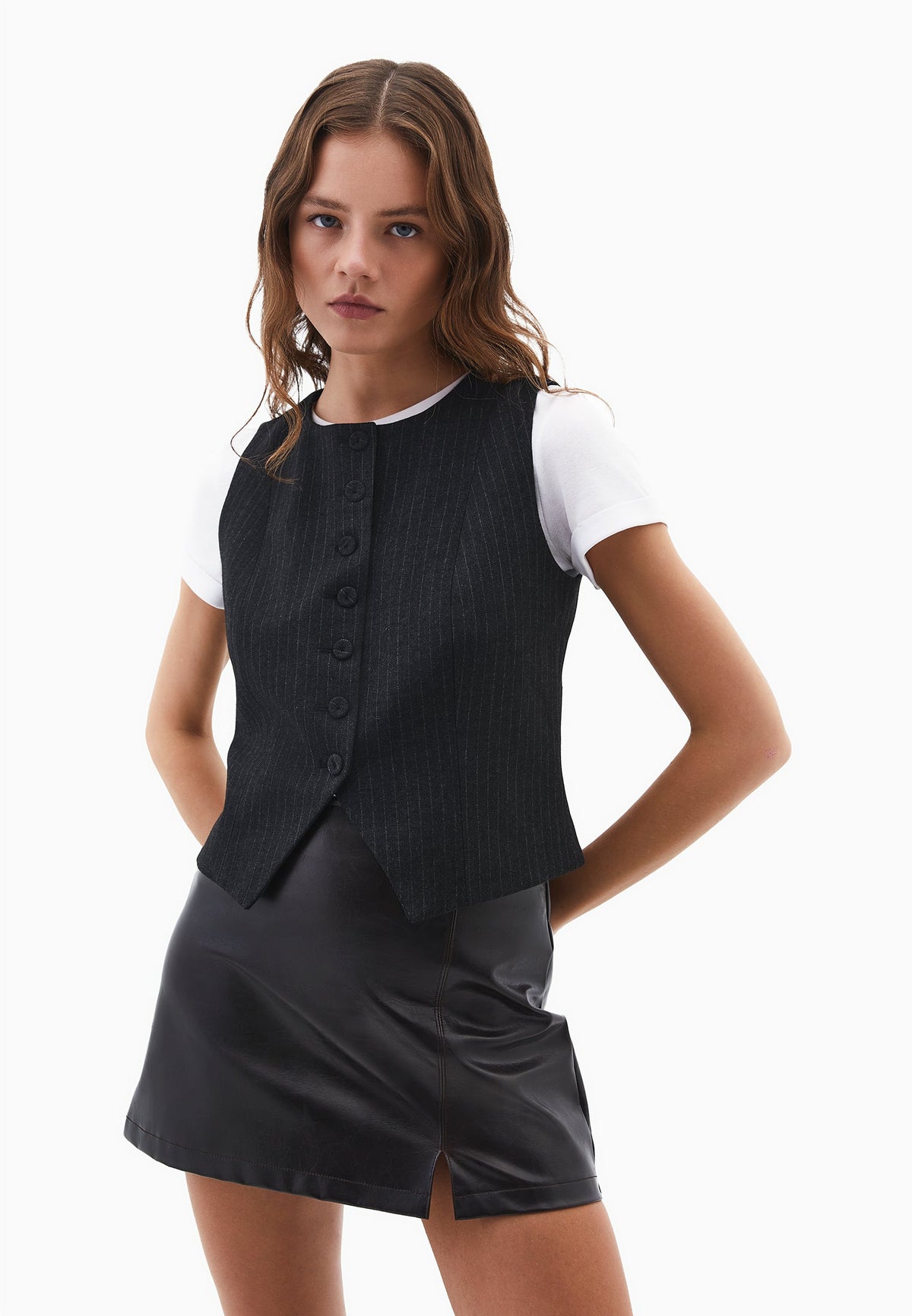 Striped Round Neck Vest - ANTHRA STRIPE
