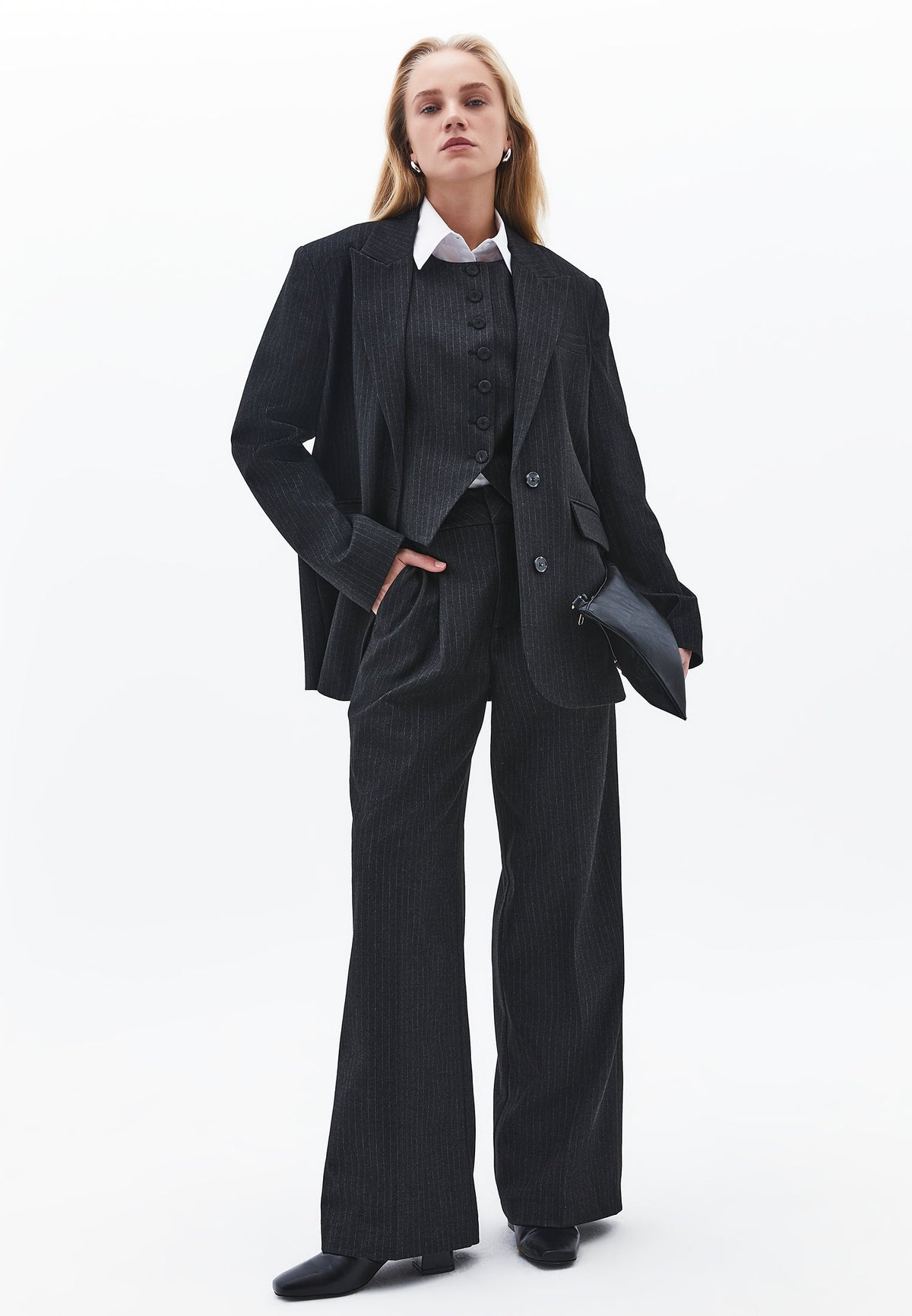 Boyfriend Fit Long Blazer - ANTHRA STRIPE