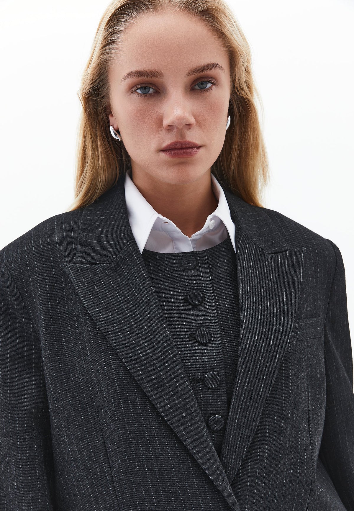 Boyfriend Fit Long Blazer - ANTHRA STRIPE