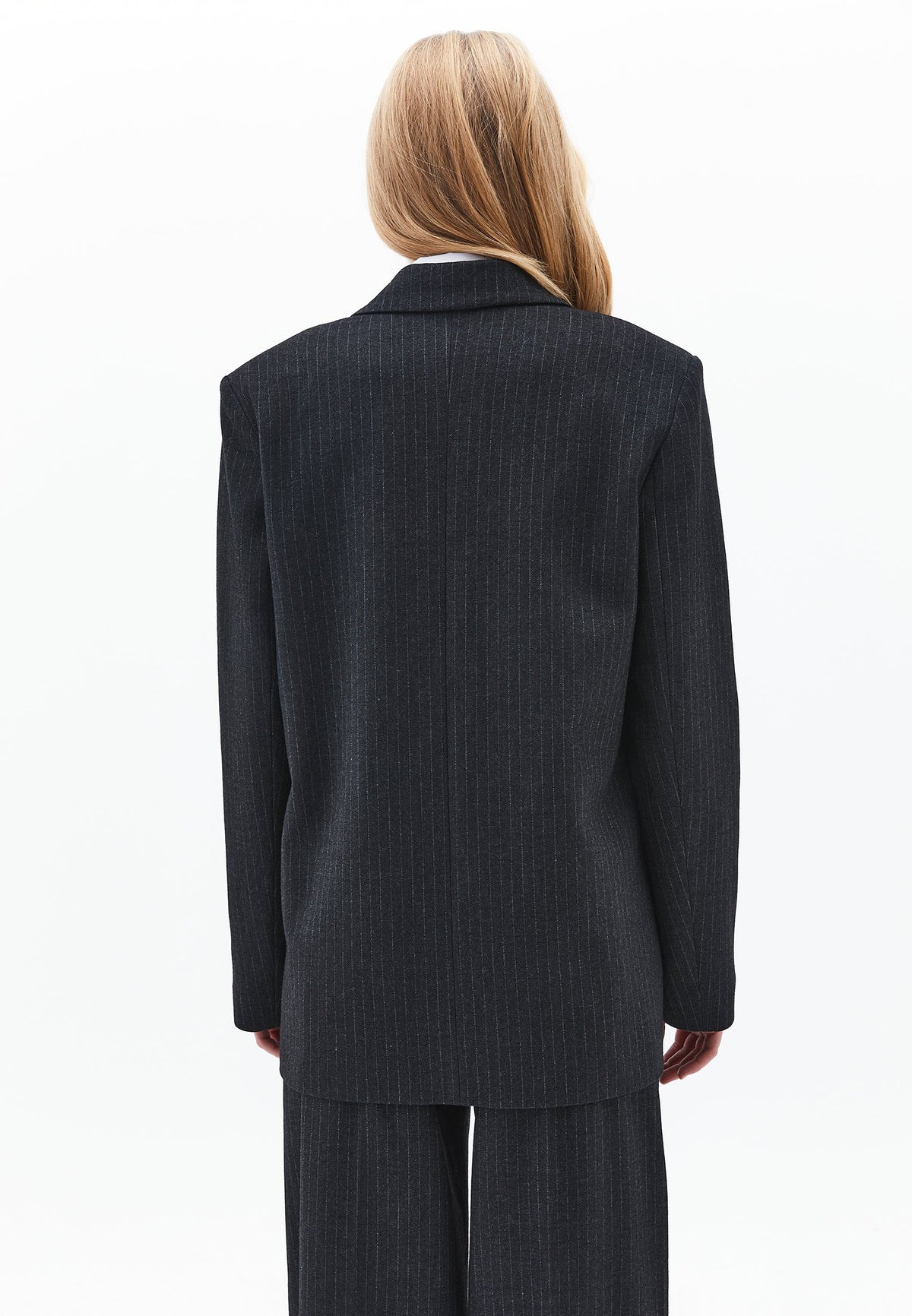 Boyfriend Fit Long Blazer - ANTHRA STRIPE