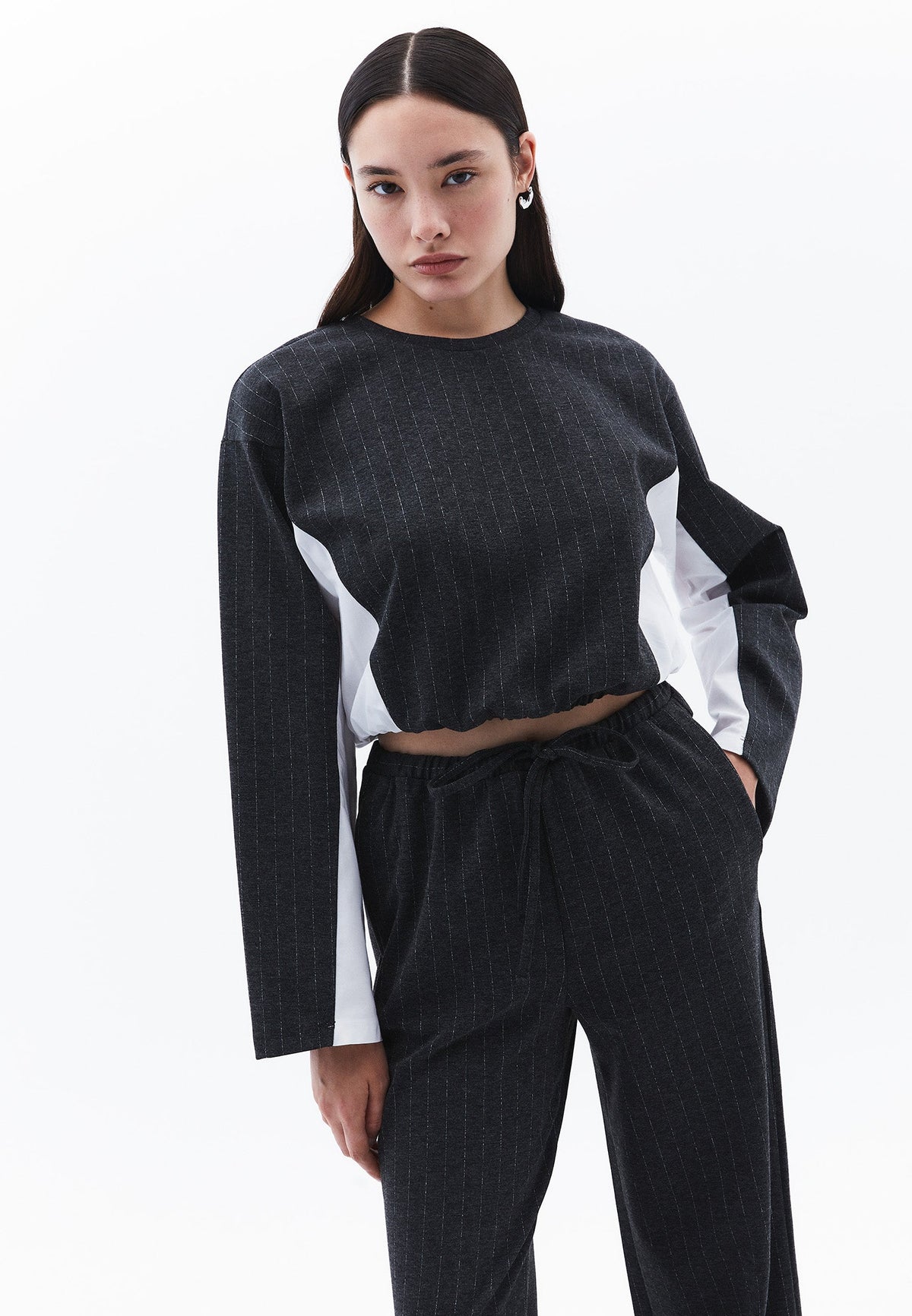 Long Sleeve Loose Crop T-Shirt - ANTRA MELANGE