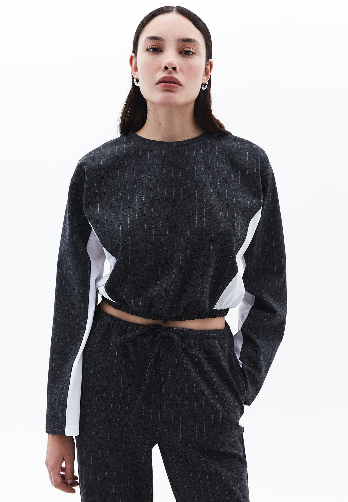 Long Sleeve Loose Crop T-Shirt - ANTRA MELANGE