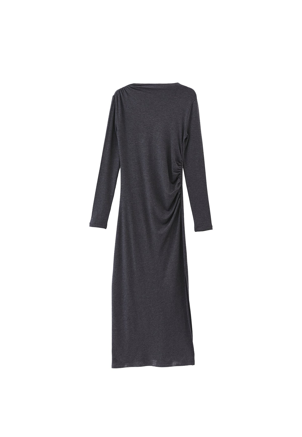 High Neck Long Sleeve Ruched Long Slim Dress - ANTRA MELANGE
