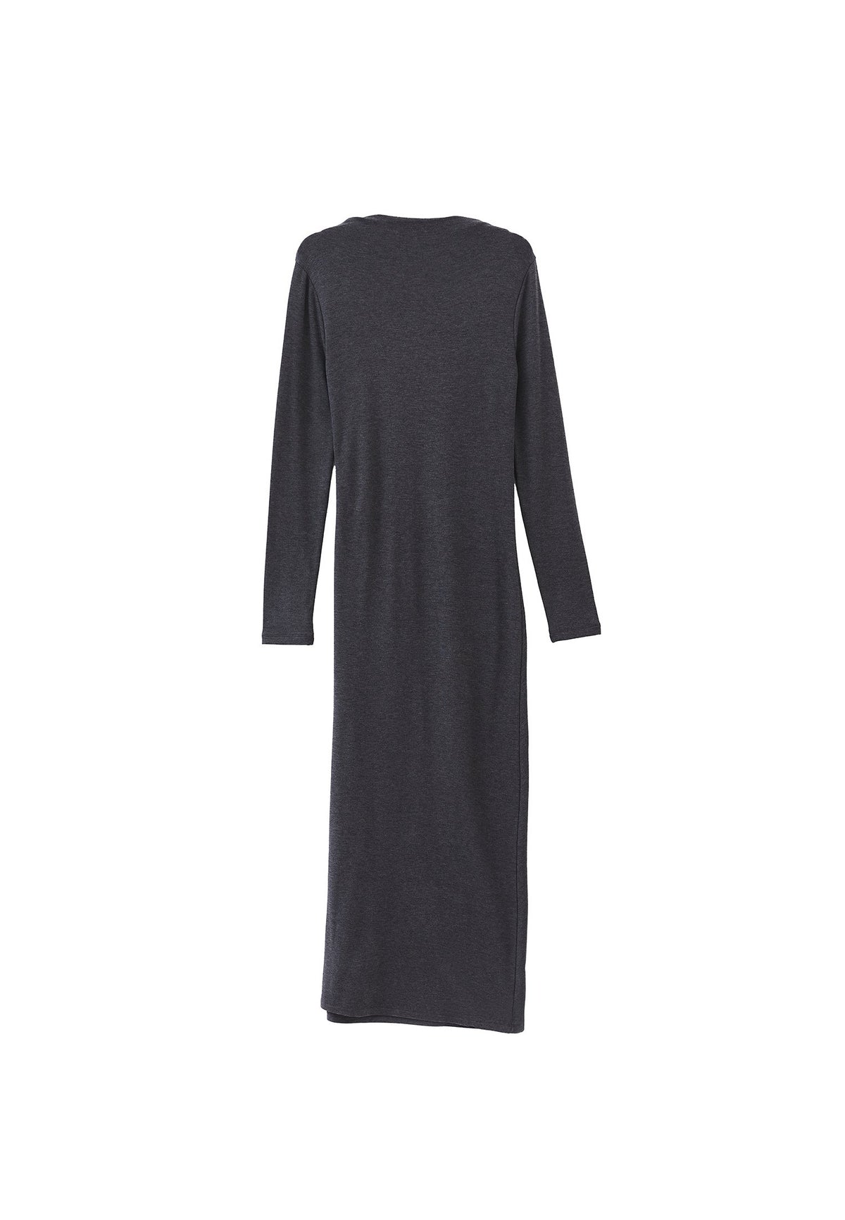 High Neck Long Sleeve Ruched Long Slim Dress - ANTRA MELANGE