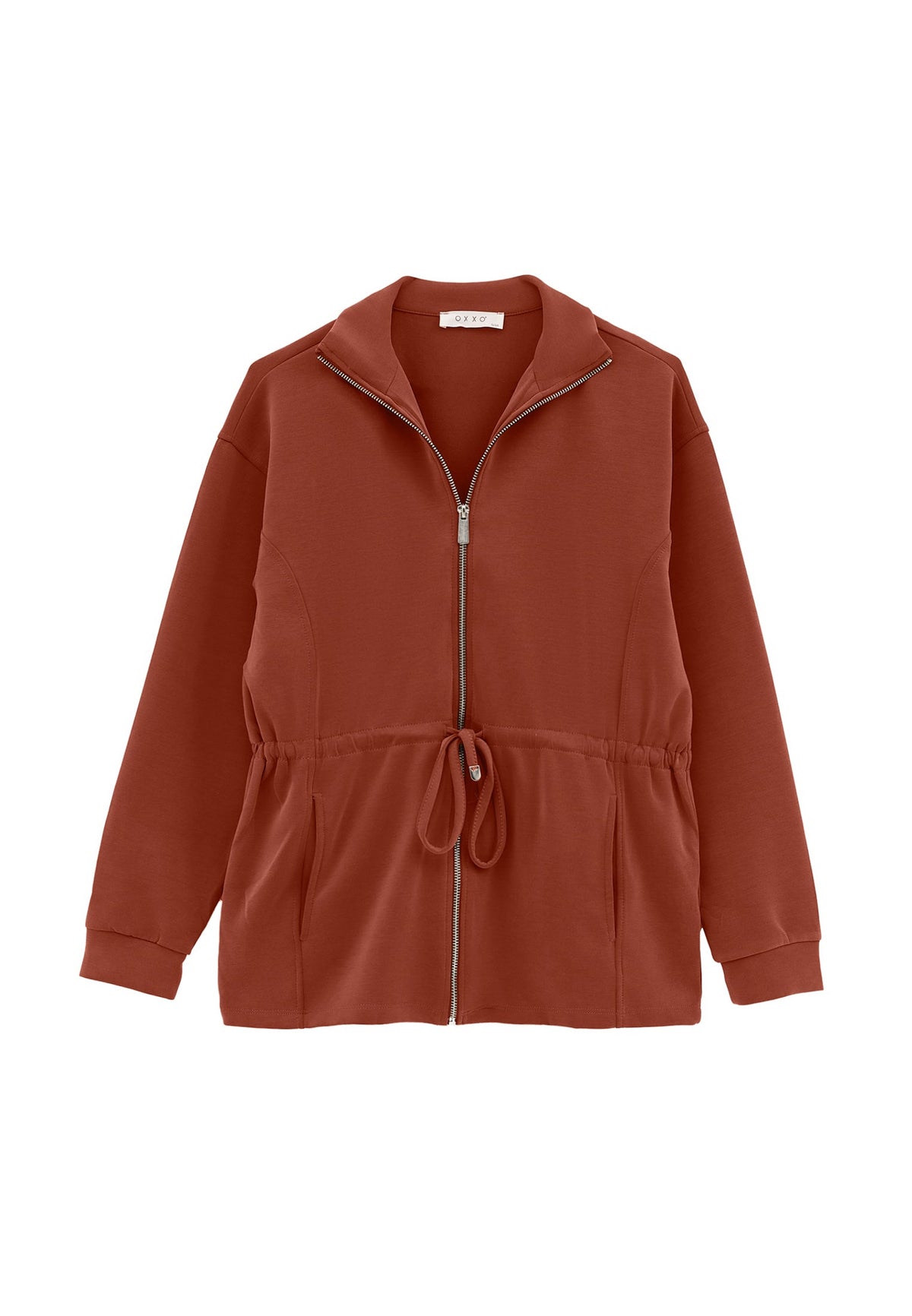 High Neck Zipper Detailed Long Sleeve Sweatshirt Tunic - ARABIAN SPICE