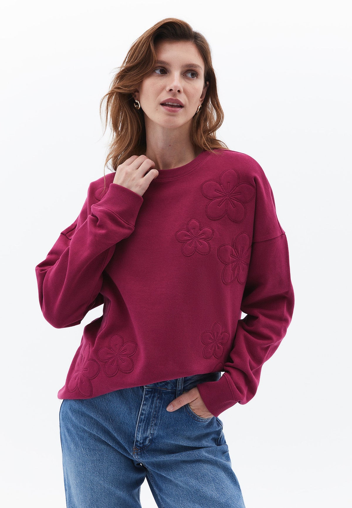 Embroidered Detail Oversize Sweatshirt - BEAUJOLAIS