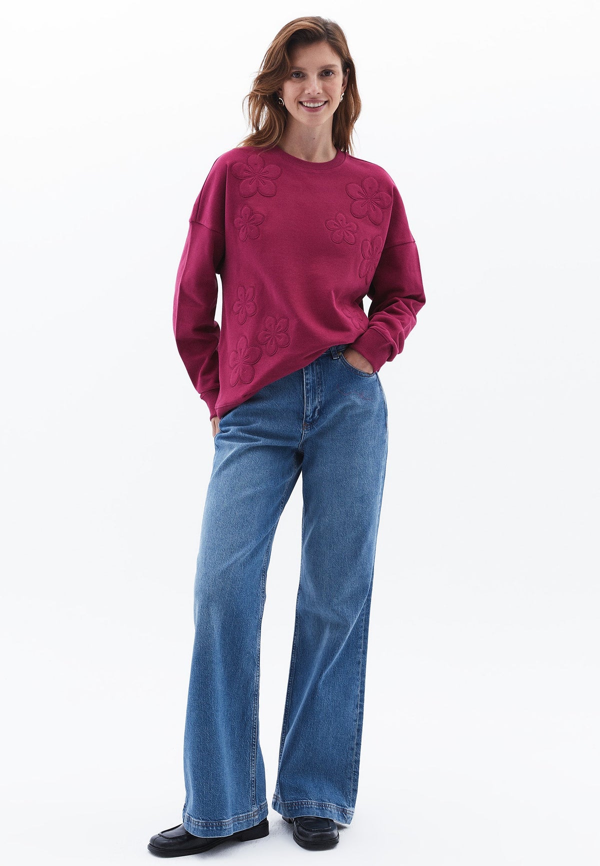 Embroidered Detail Oversize Sweatshirt - BEAUJOLAIS