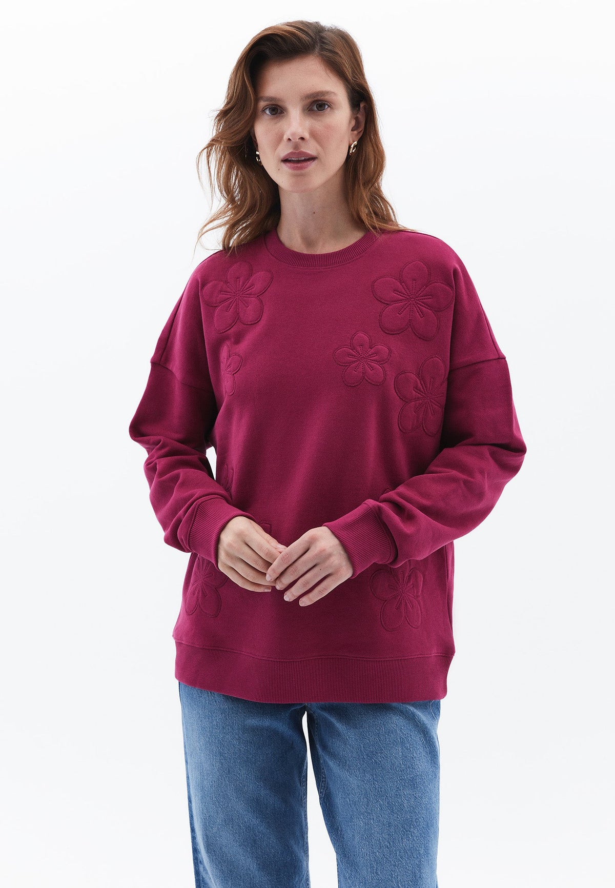 Embroidered Detail Oversize Sweatshirt - BEAUJOLAIS