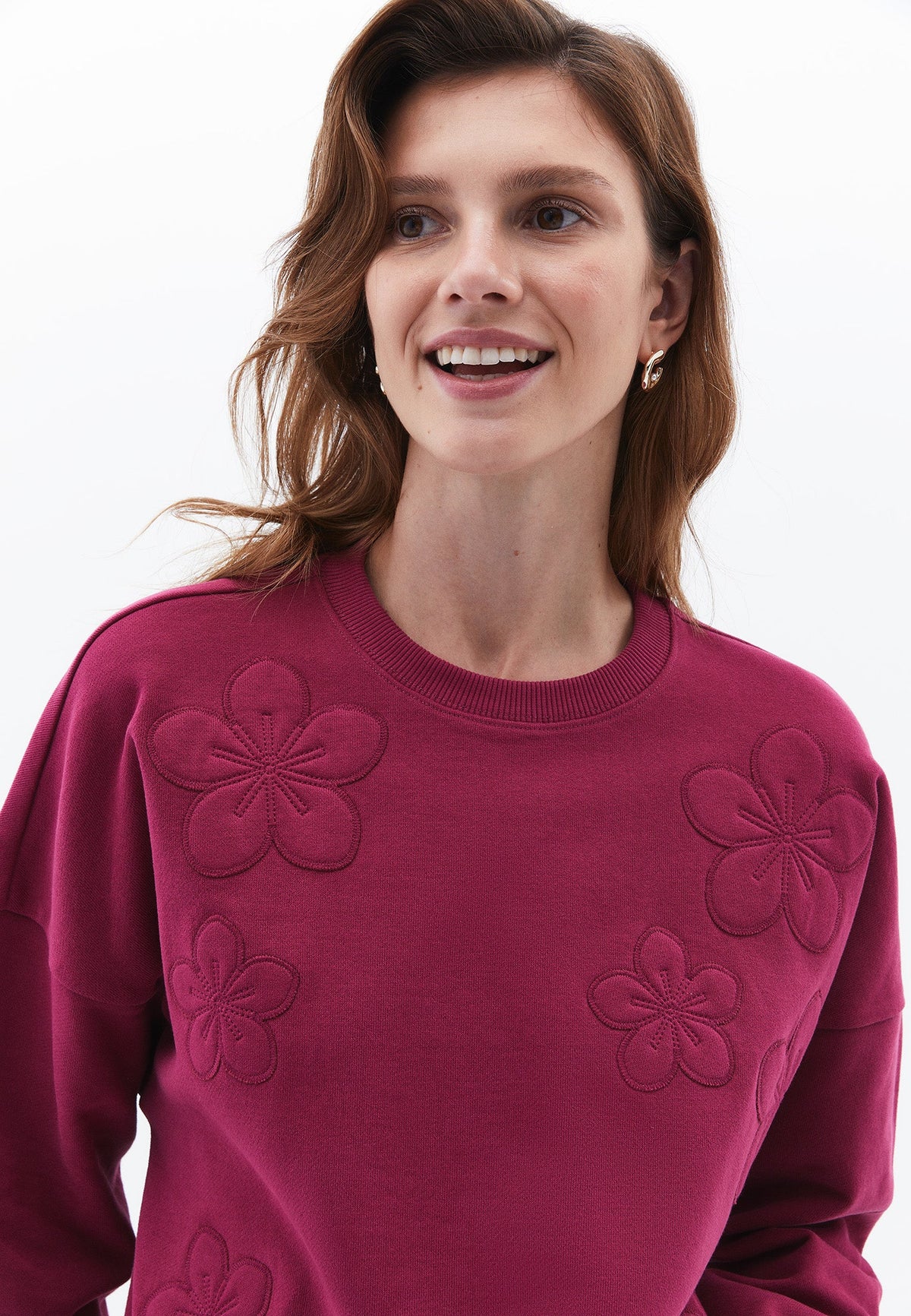 Embroidered Detail Oversize Sweatshirt - BEAUJOLAIS