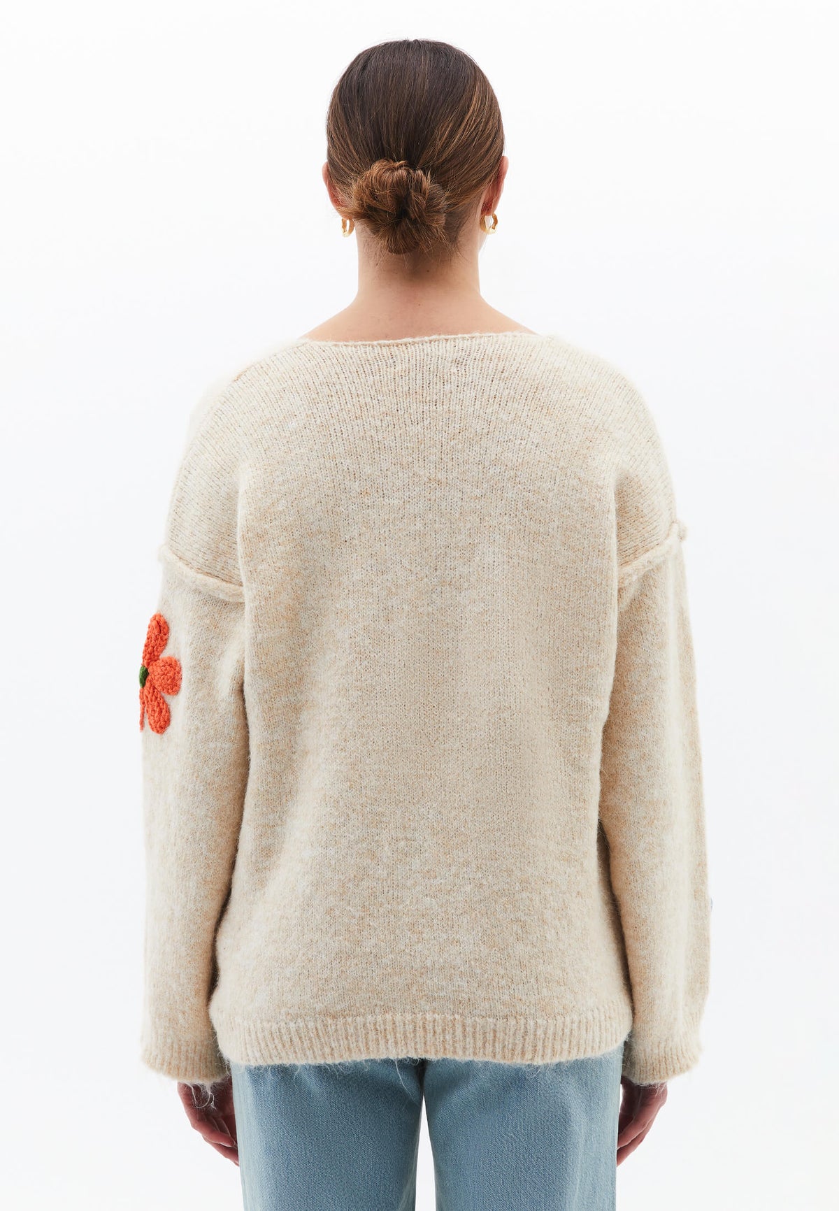 Deep V Neck Loose Knit Sweater - BEIGE MELANGE