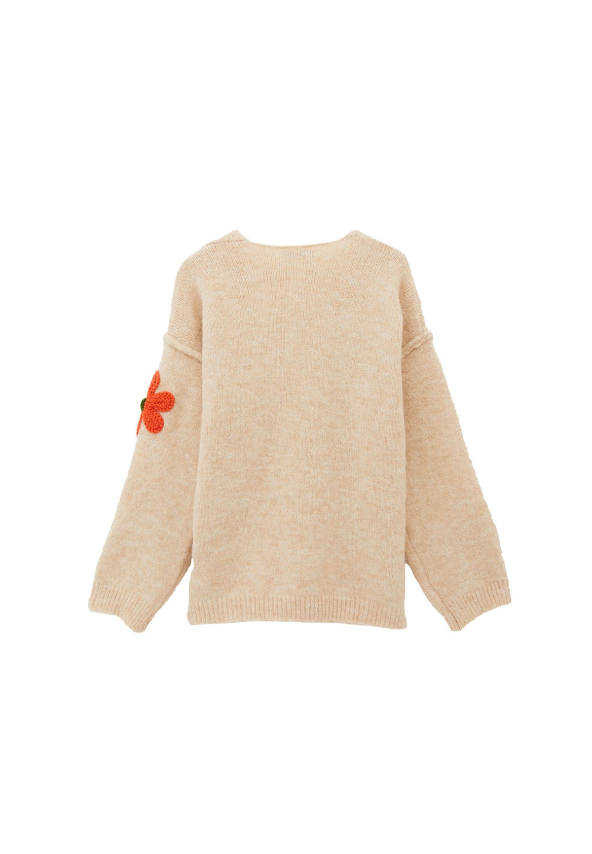 Deep V Neck Loose Knit Sweater - BEIGE MELANGE