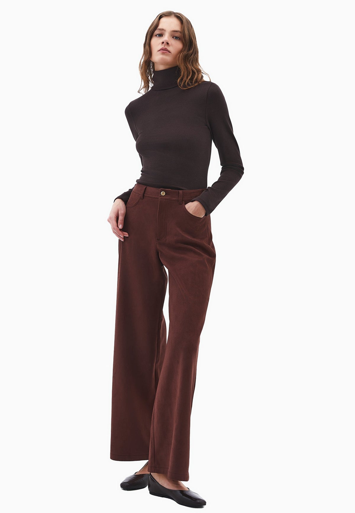 Wide Leg Ultra High Waist Pants - BITTER CHOCOLATE
