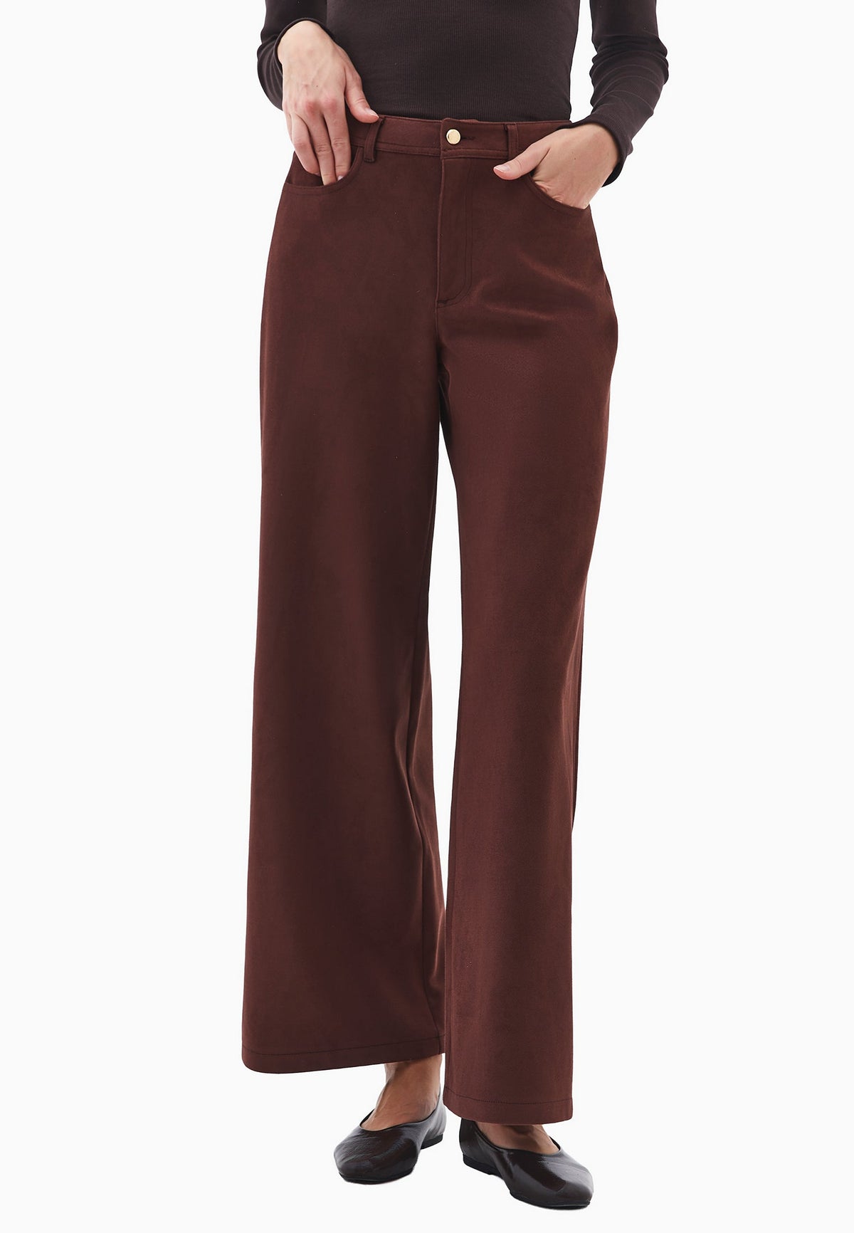Wide Leg Ultra High Waist Pants - BITTER CHOCOLATE