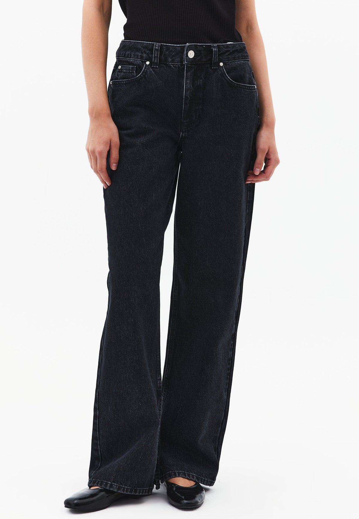 Straight Leg Women's Pants - BLACK DENIM