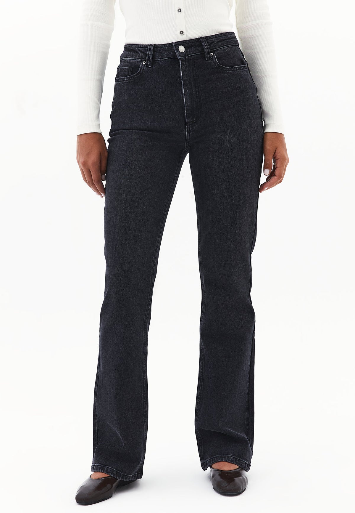Ultra High Waist Straight Leg Denim Pants - BLACK DENIM