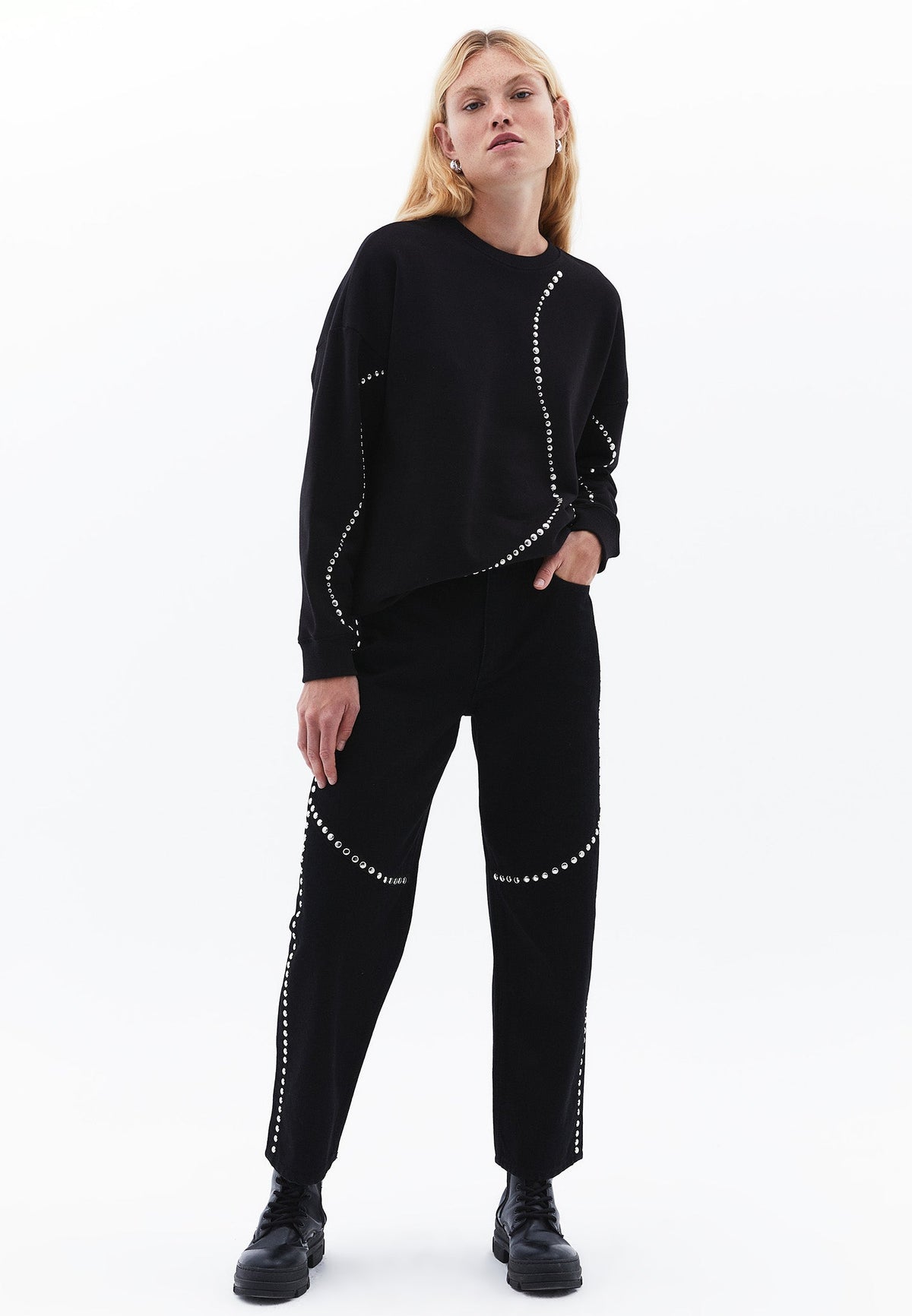 Denim High Waist Straight 5 Pocket Pants - BLACK DENIM