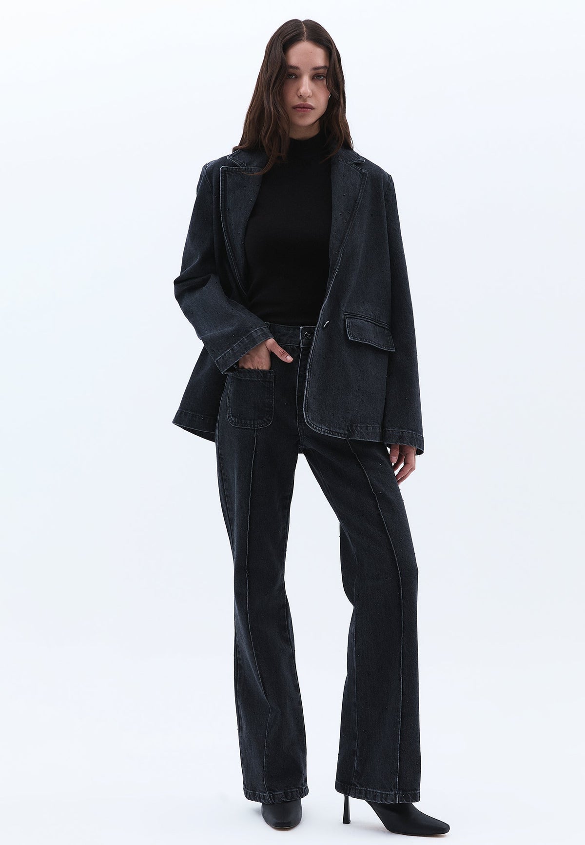 Ultra High Waist Flared Spanish Pants - BLACK DENIM