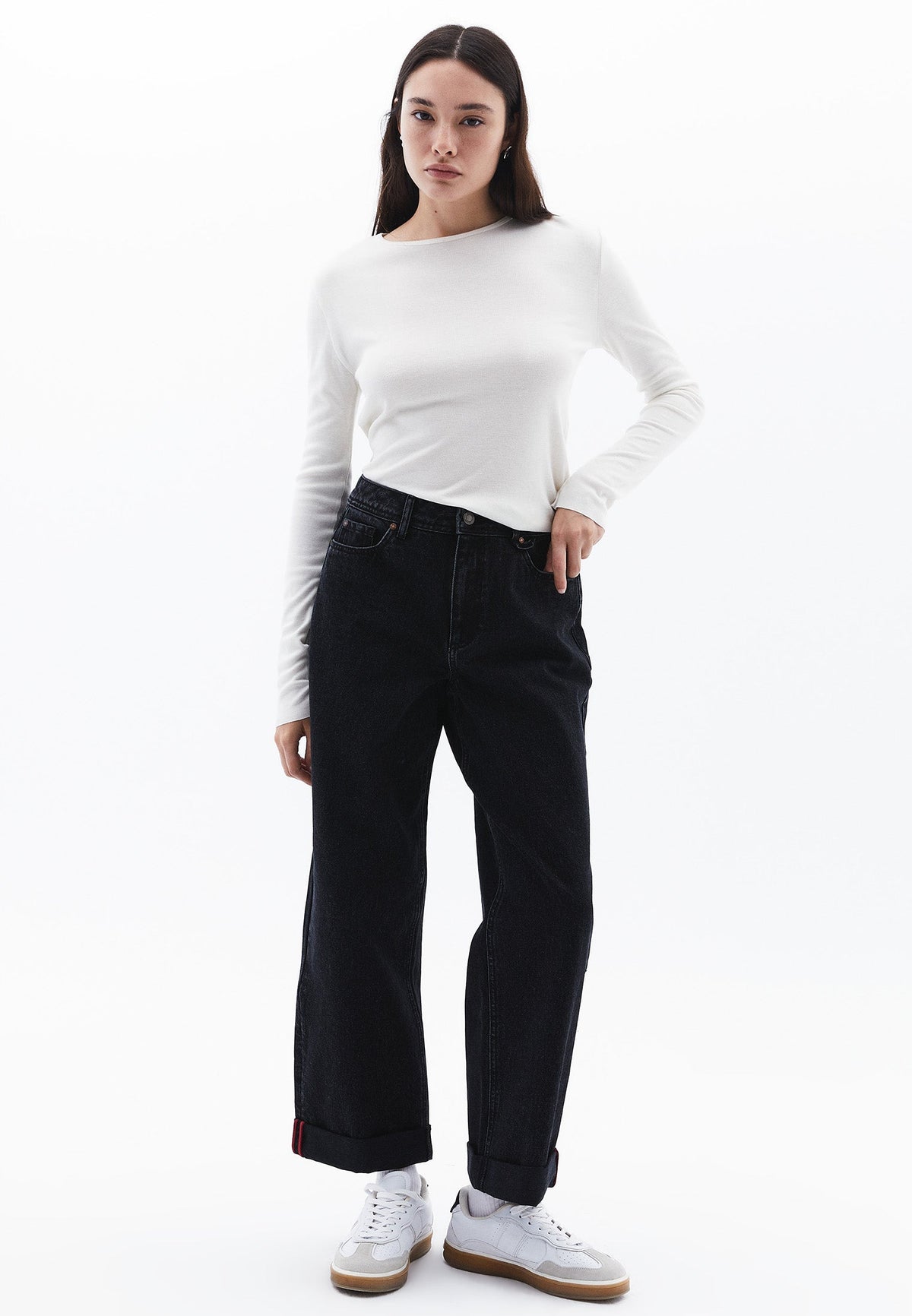Boyfriend Low Waist Straight Leg Jeans - BLACK DENIM
