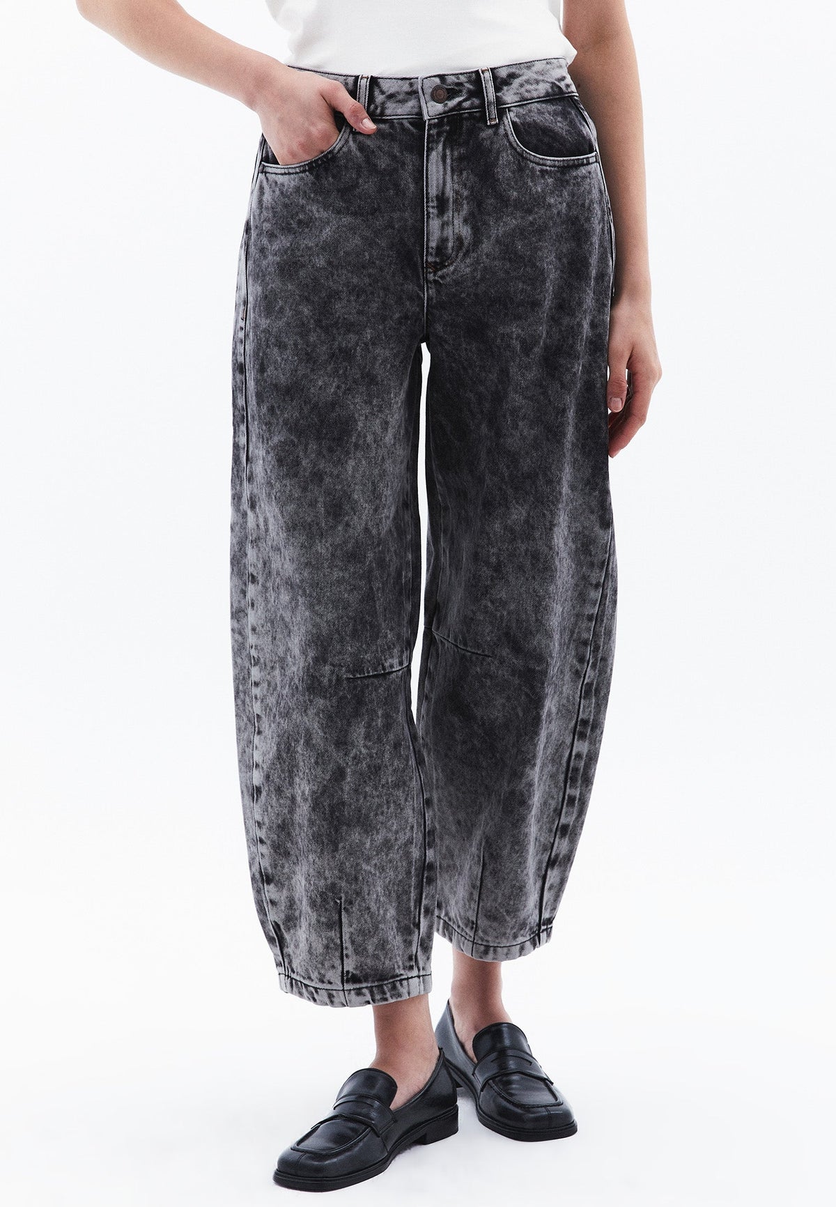 Normal Waist Barrel Leg Denim Pants - BLACK DENIM