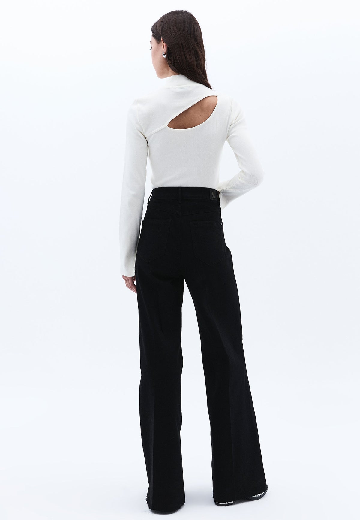 Wide Leg Denim Pants - BLACK DENIM