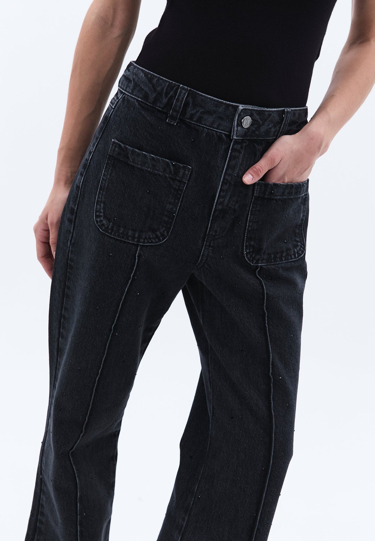 Ultra High Waist Flared Spanish Pants - BLACK DENIM