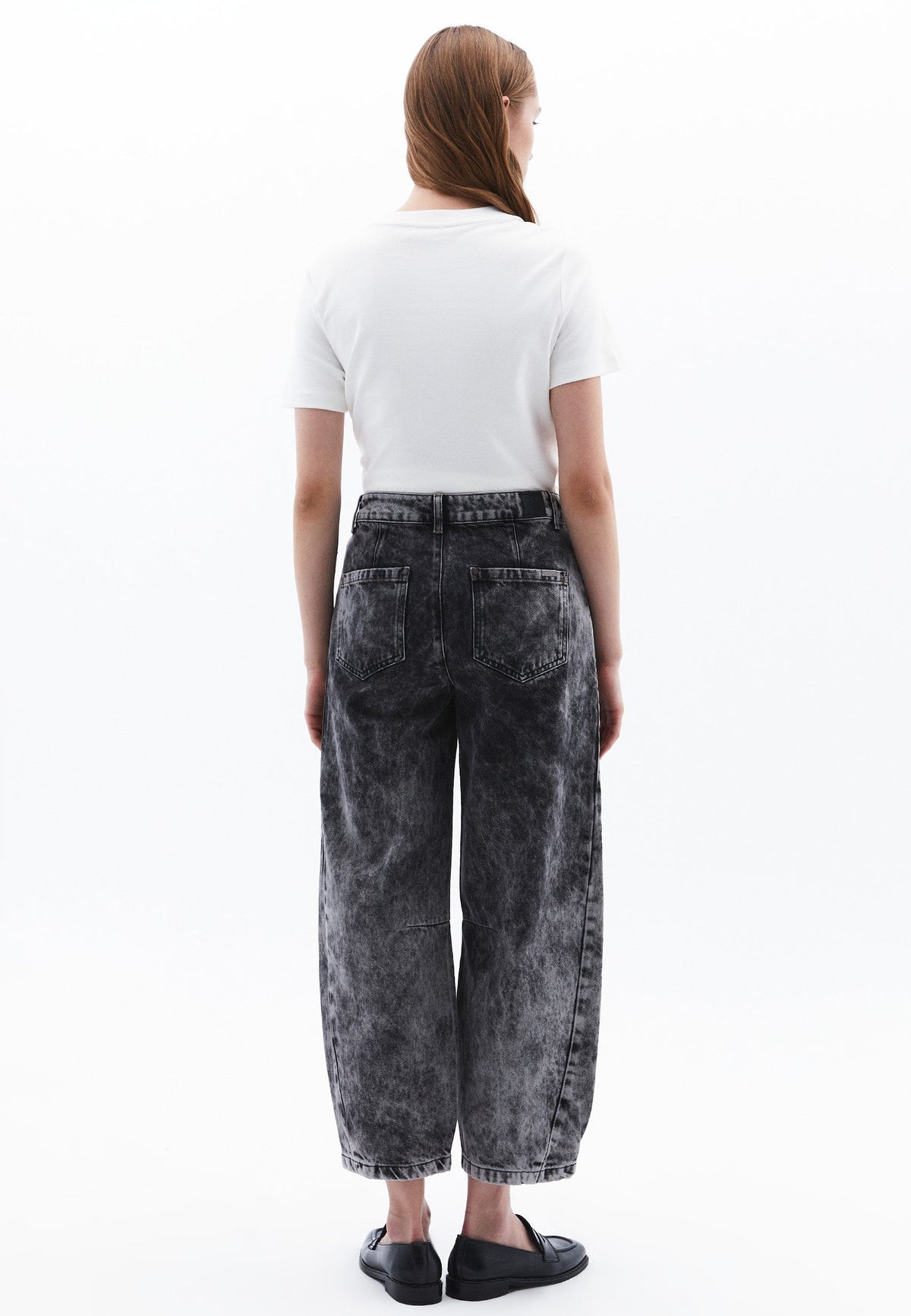Normal Waist Barrel Leg Denim Pants - BLACK DENIM