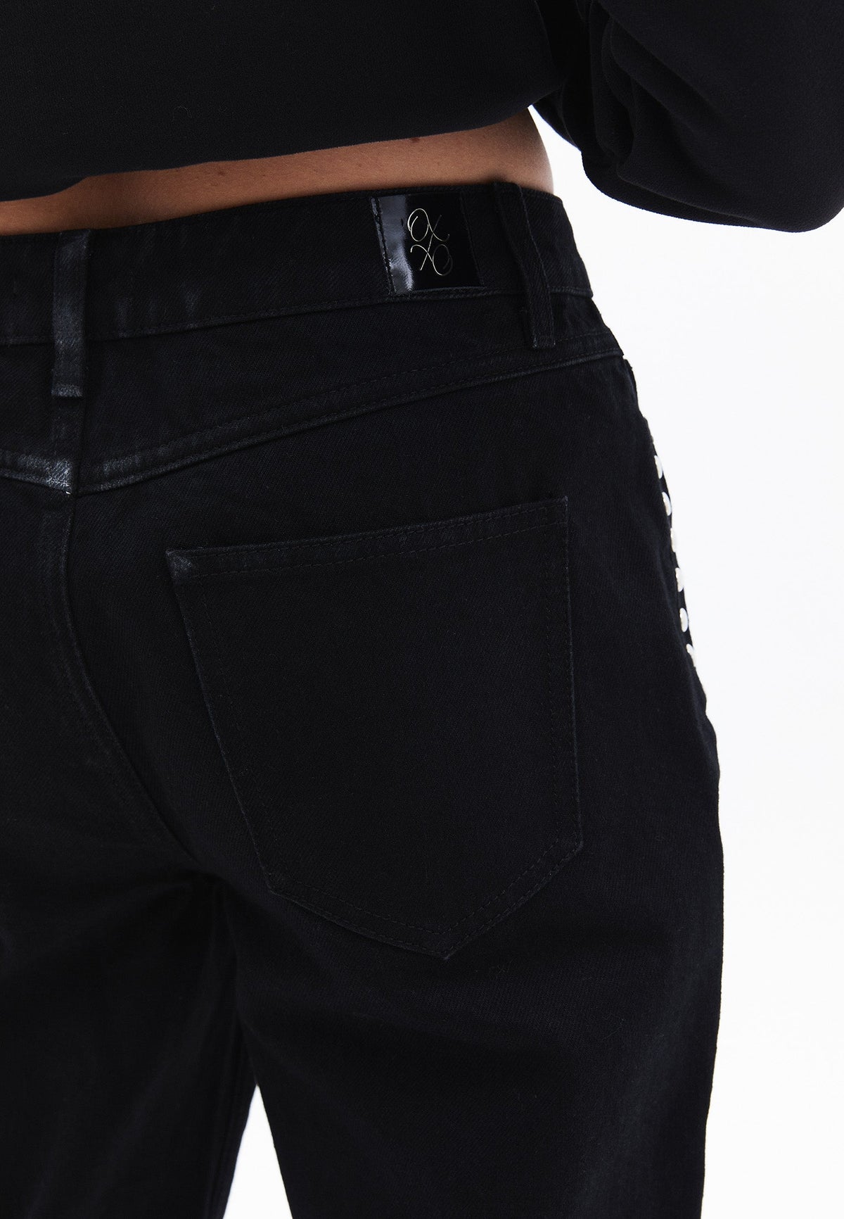 Denim High Waist Straight 5 Pocket Pants - BLACK DENIM